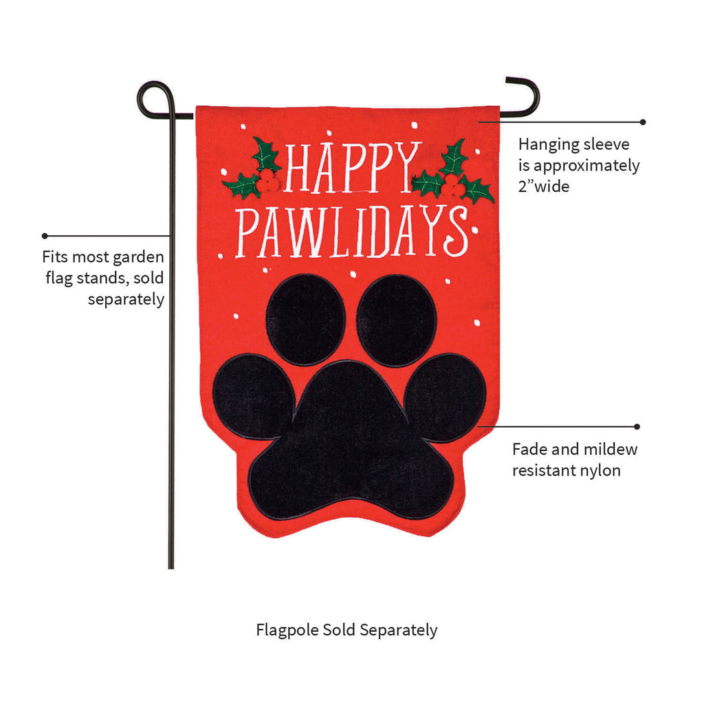 Happy Pawlidays Burlap Garden Flag