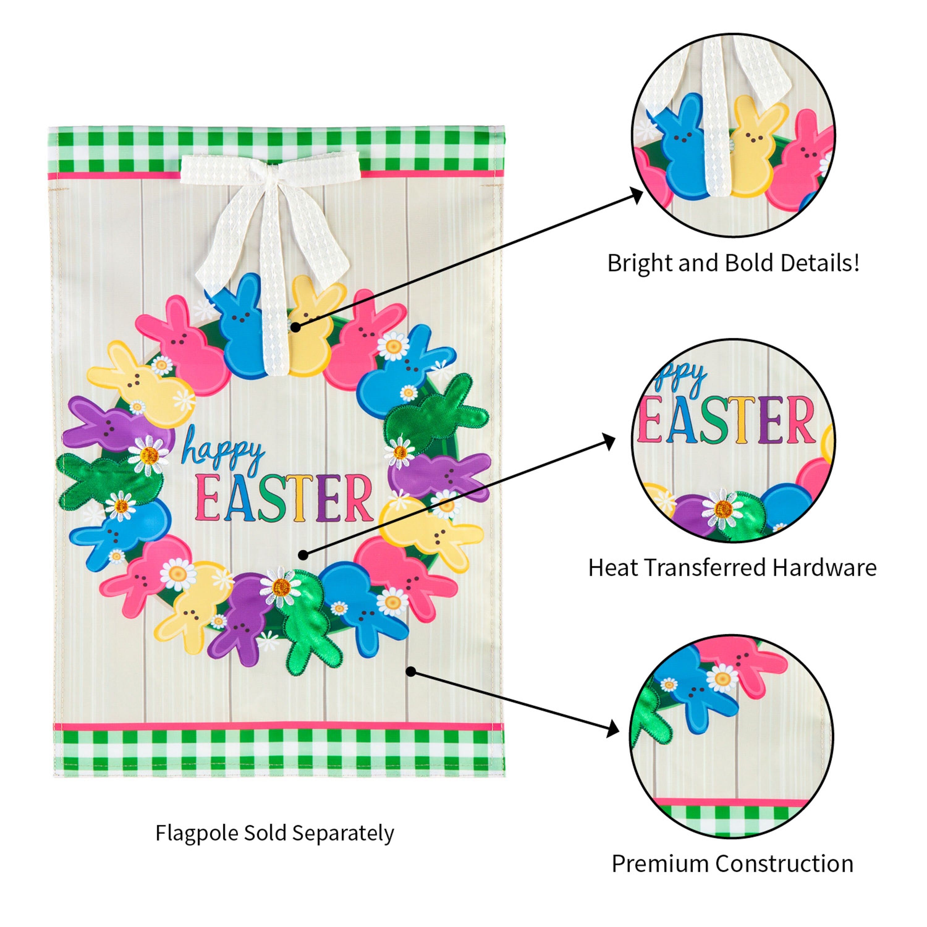 Colorful Bunny Wreath Garden Applique Flag