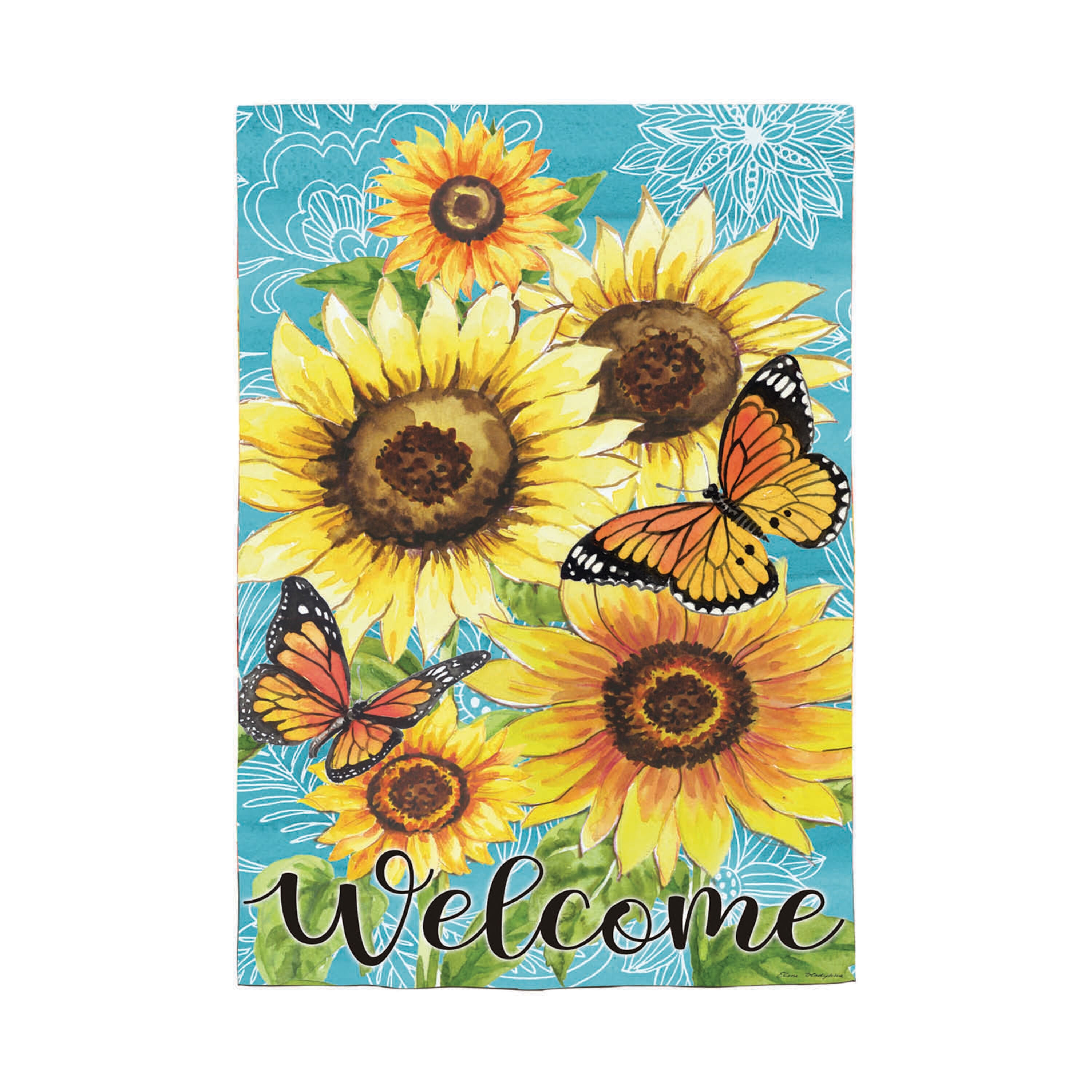Butterfly and Sunflowers Burlap Garden Flag
