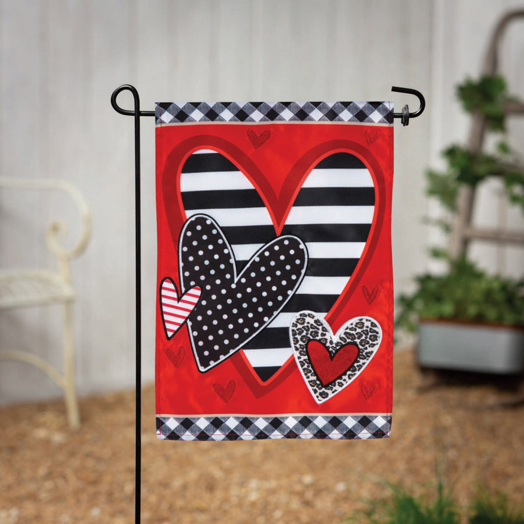 Patterned Heart Applique Garden Flag