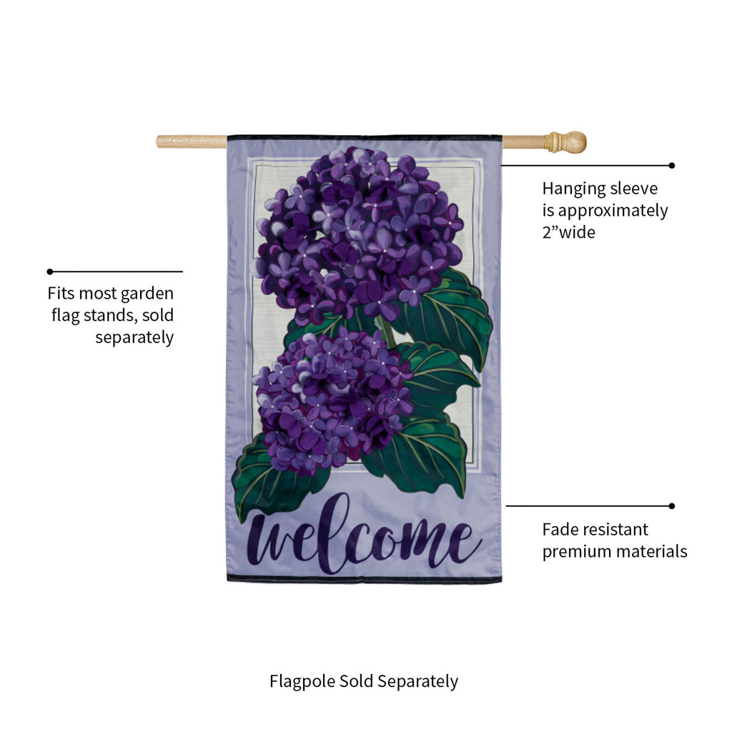 Hydrangea Welcome House Applique Flag