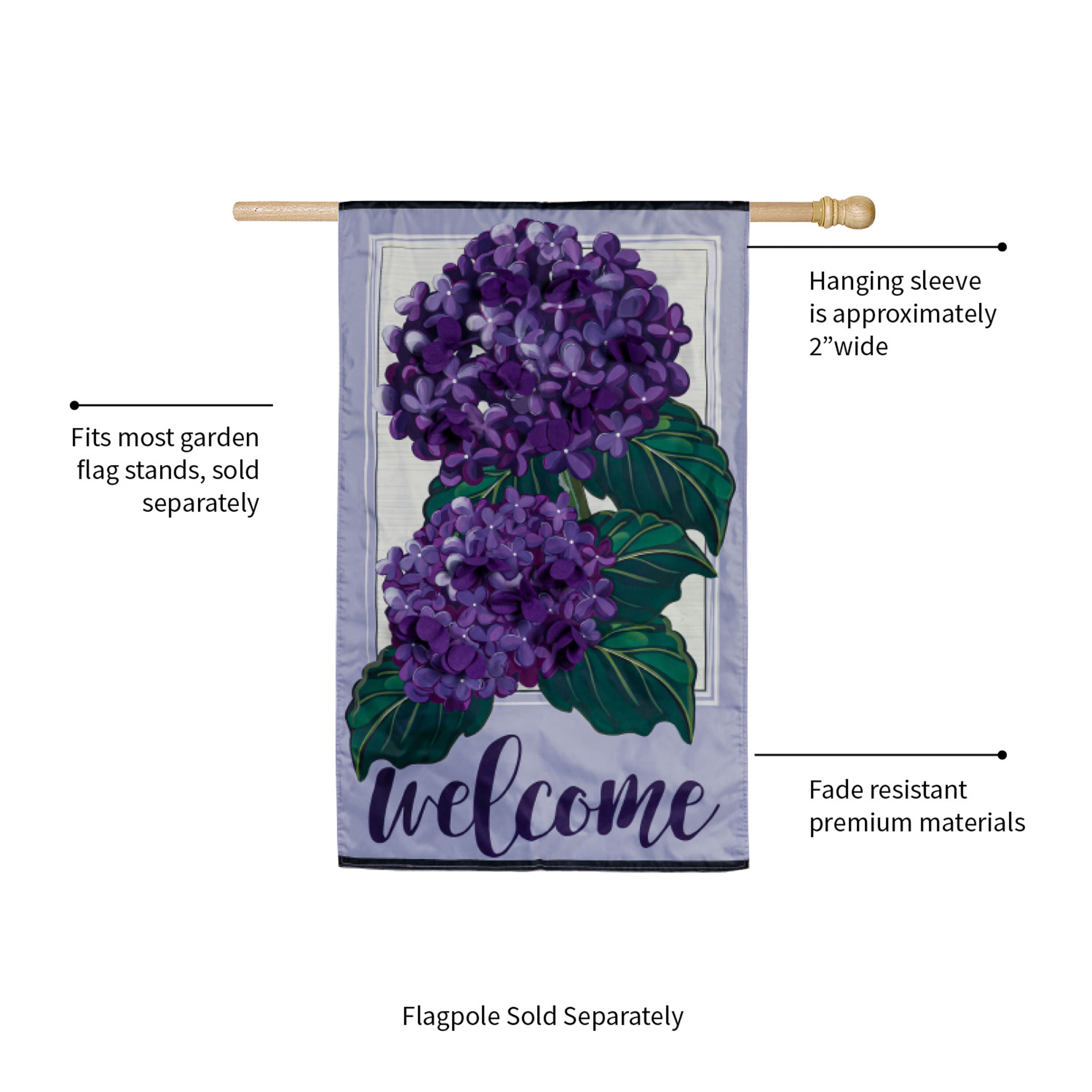 Hydrangea Welcome House Applique Flag