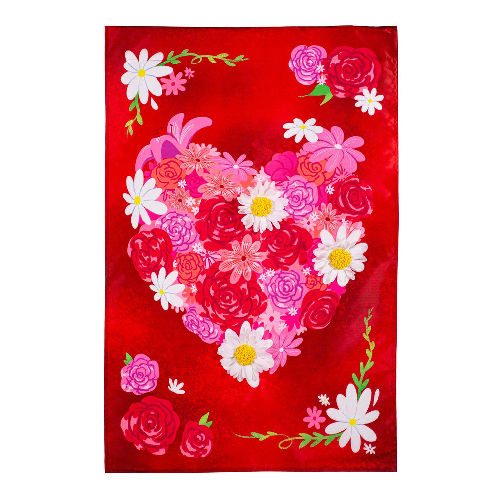 Heart A Flutter Floral Applique House Flag