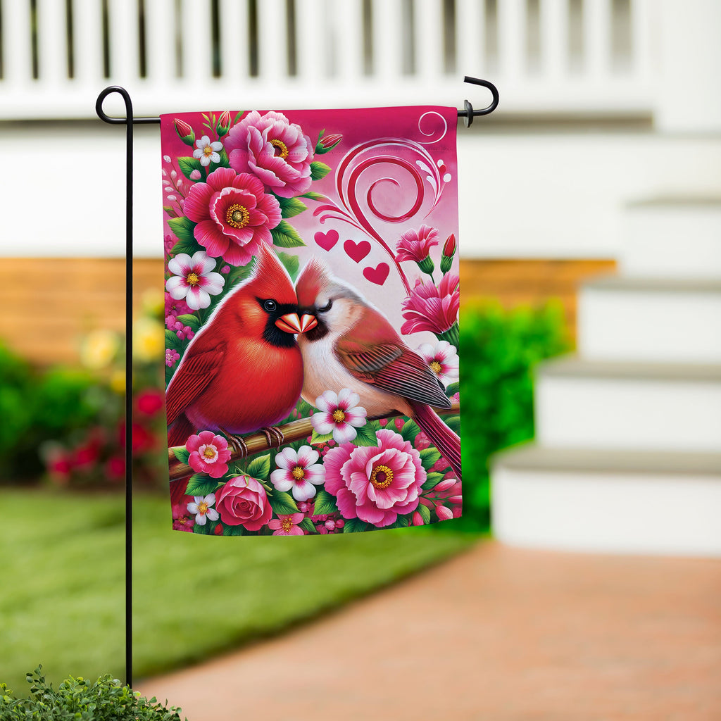 Cardinal Lovers Suede Garden Flag