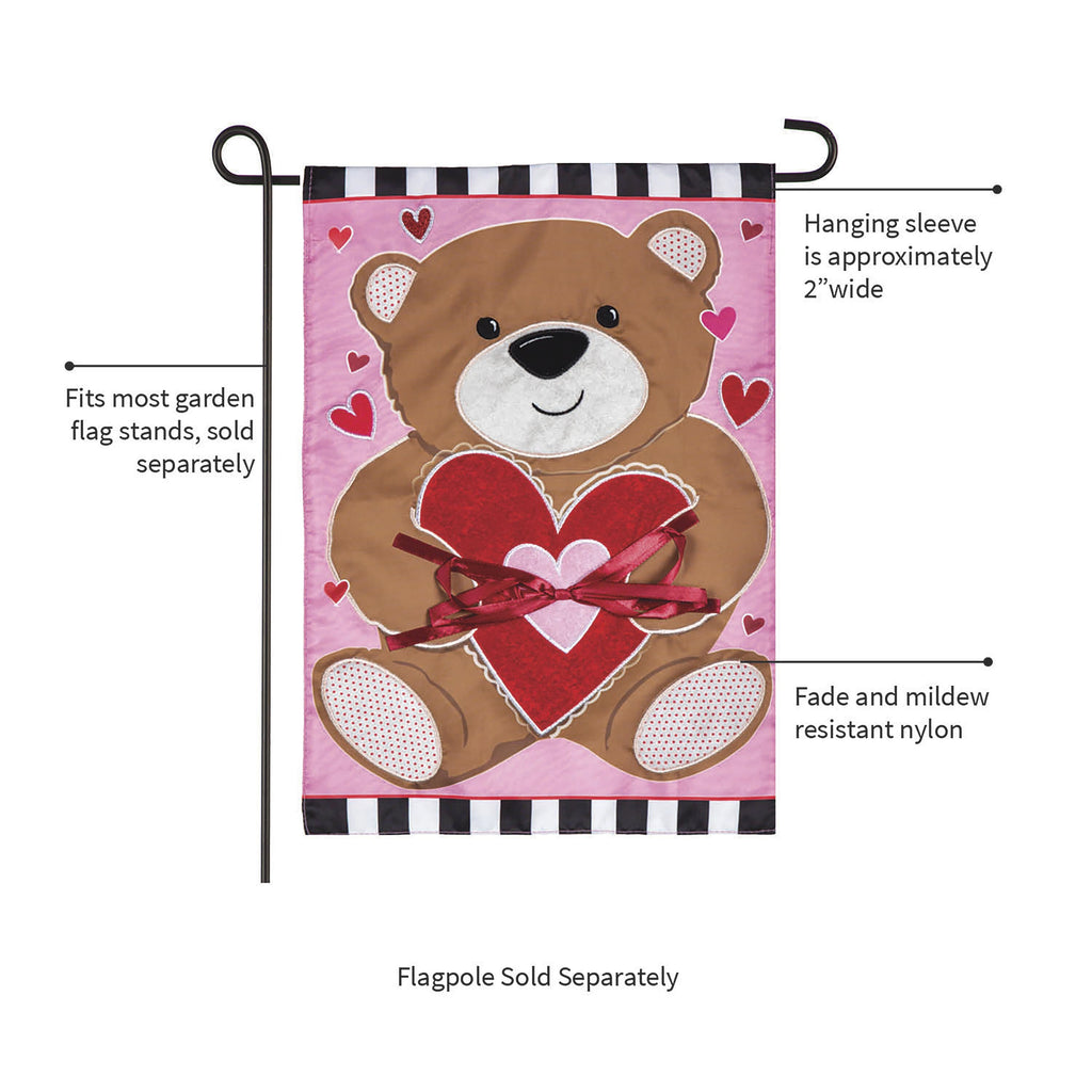 Valentine's Bear Applique Garden Flag