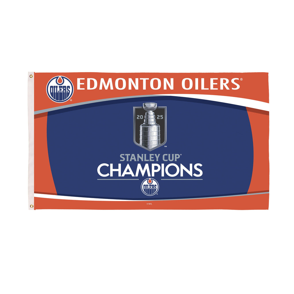 Edmonton Oilers, Stanley Cup 2025 Champions Single Sided Flag w/ 2 Grommets, 3'x5' Estate Size