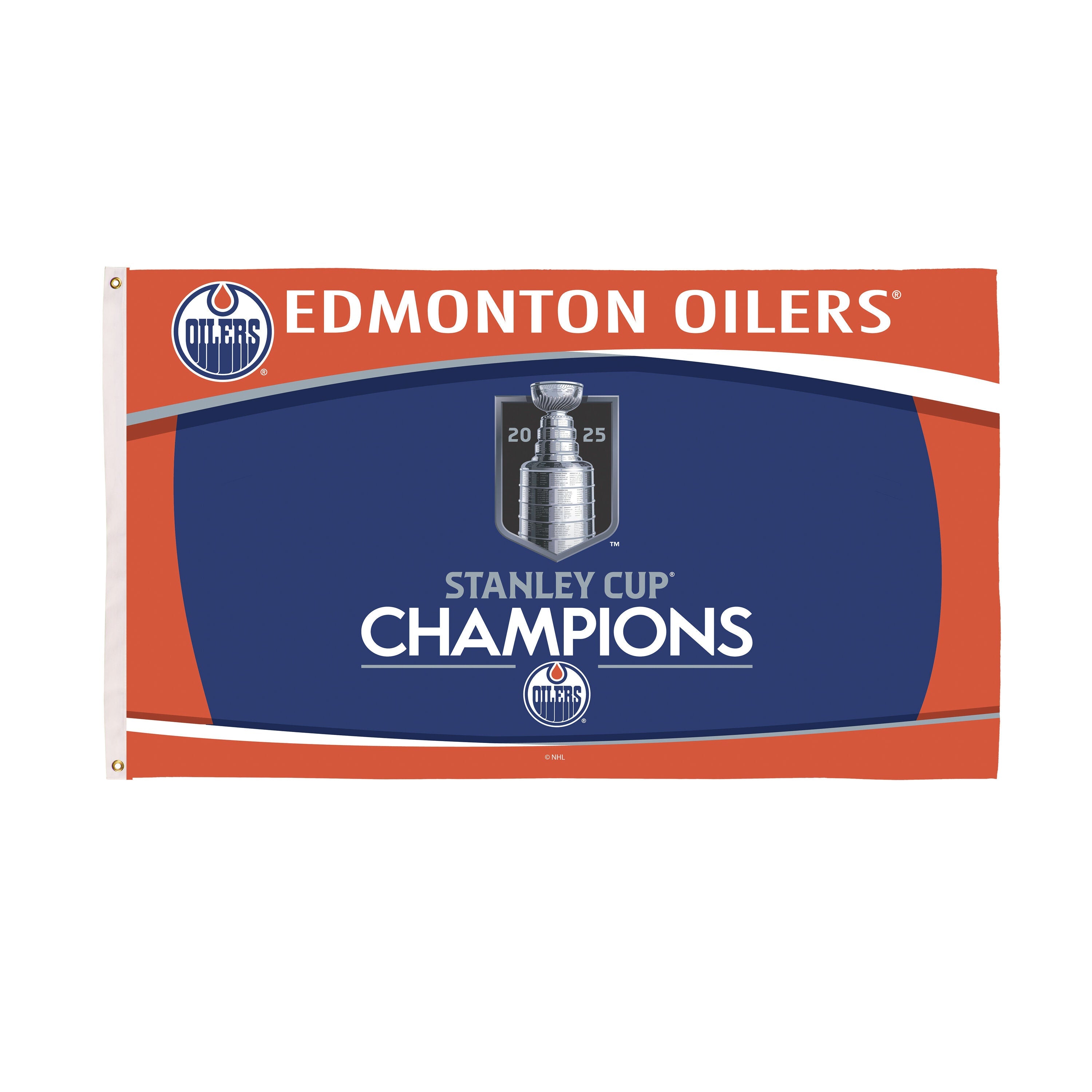 Edmonton Oilers, Stanley Cup 2025 Champions Single Sided Flag w/ 2 Grommets, 3'x5' Estate Size