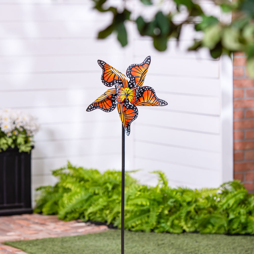 Monarch Butterfly Metal Wind Spinner 48"H
