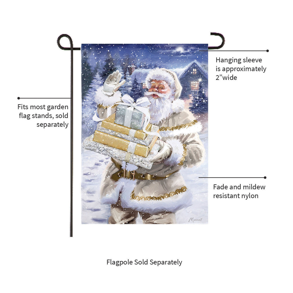 Santa and Presents Suede Garden Flag