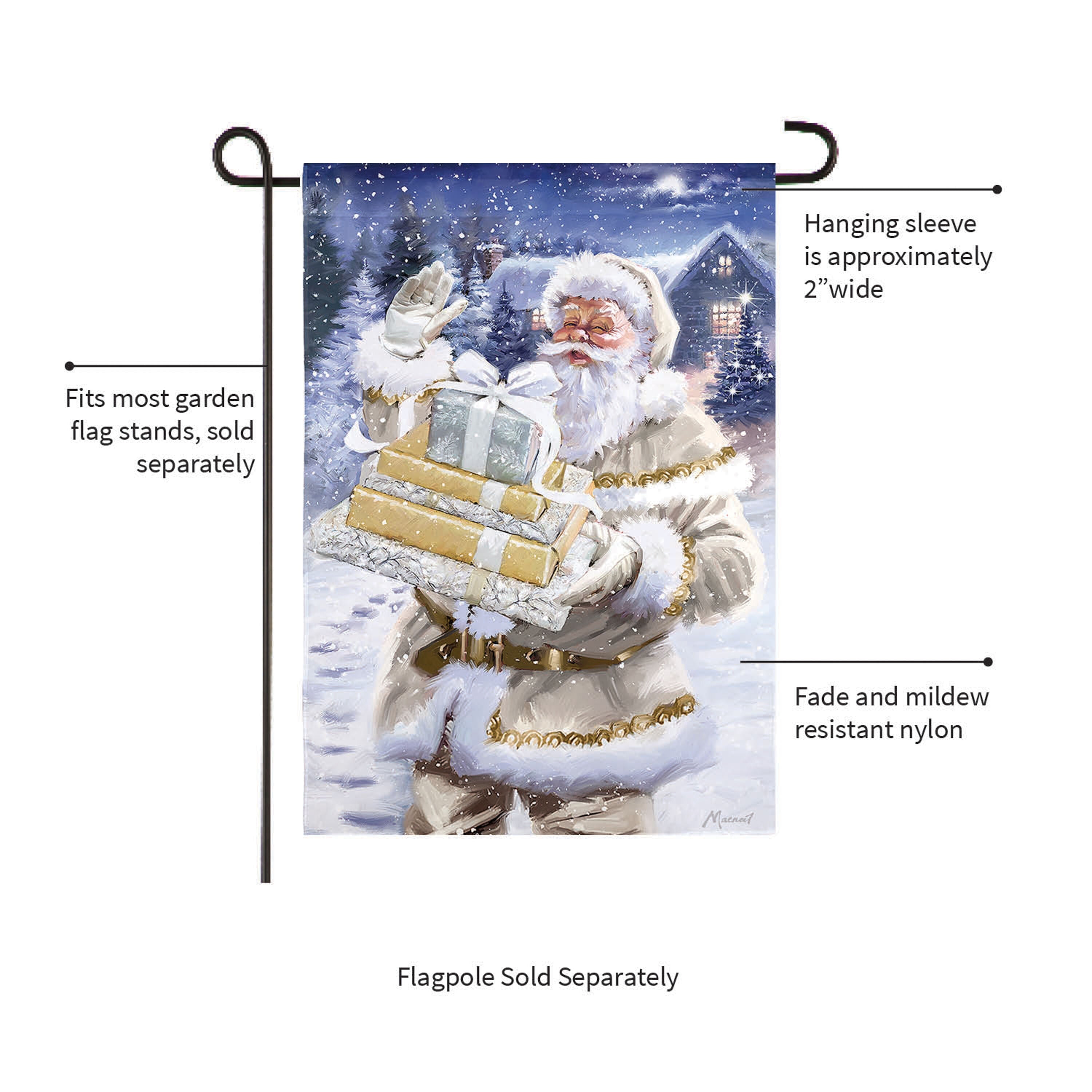 Santa and Presents Suede Garden Flag