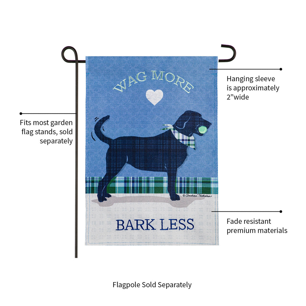 Wag More, Bark Less Garden Burlap Flag