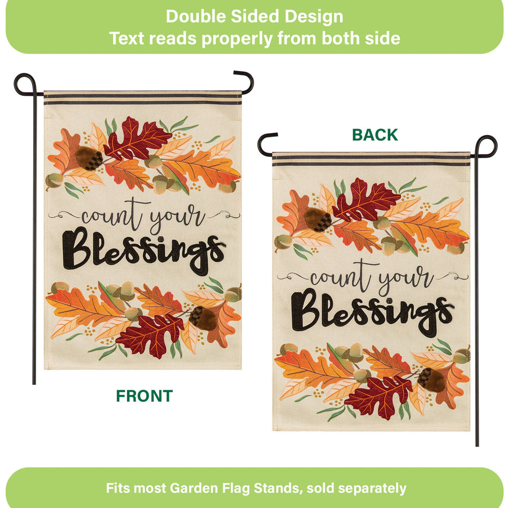 Count Your Blessings Garden Burlap Flag