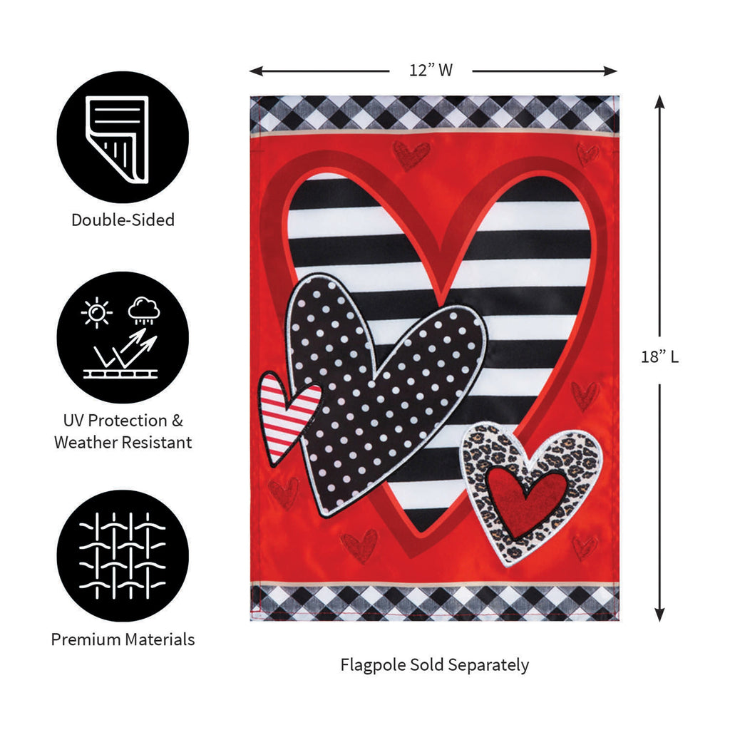 Patterned Heart Applique Garden Flag