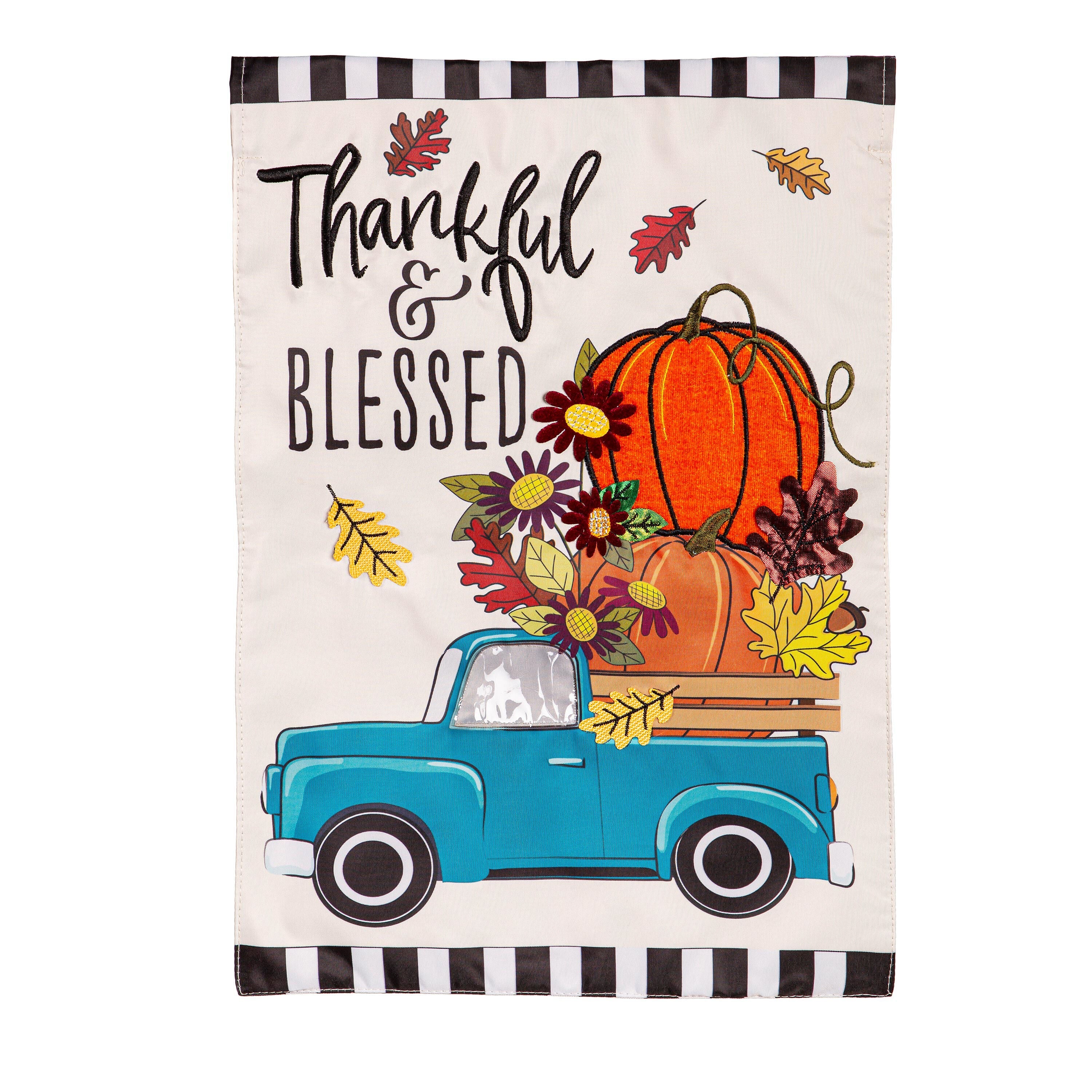 Thankful and Blessed Fall Truck Applique House Flag