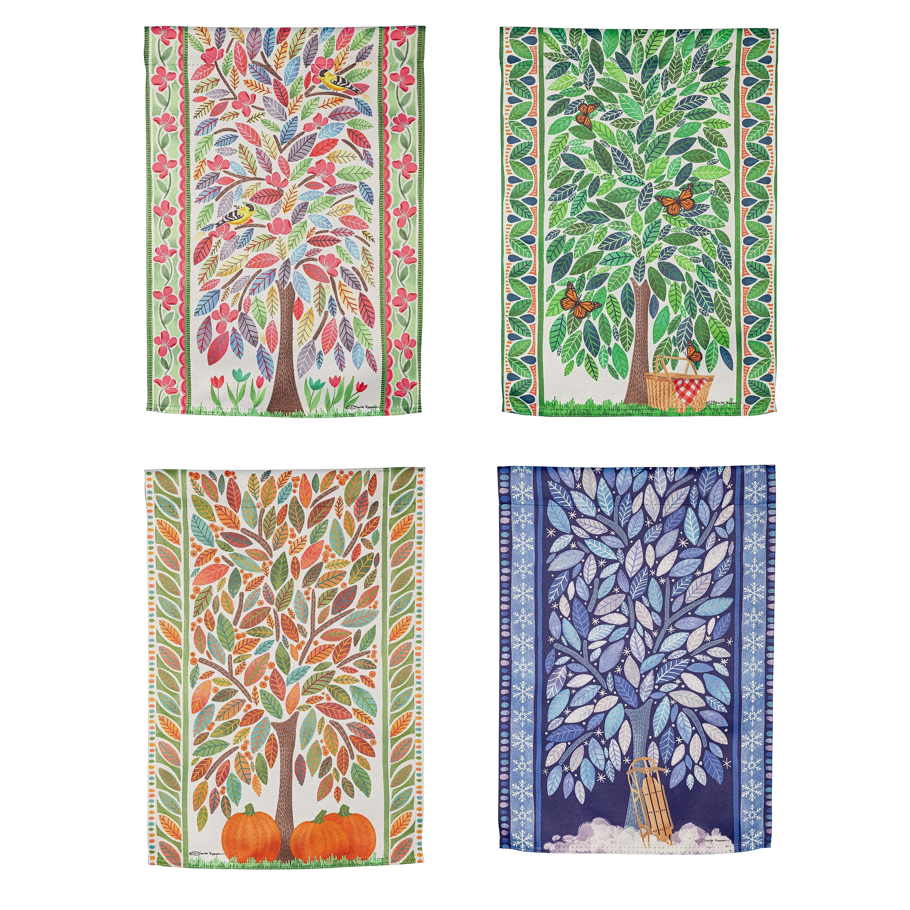 4 Season Trees Suede Garden Flag, Set of 4
