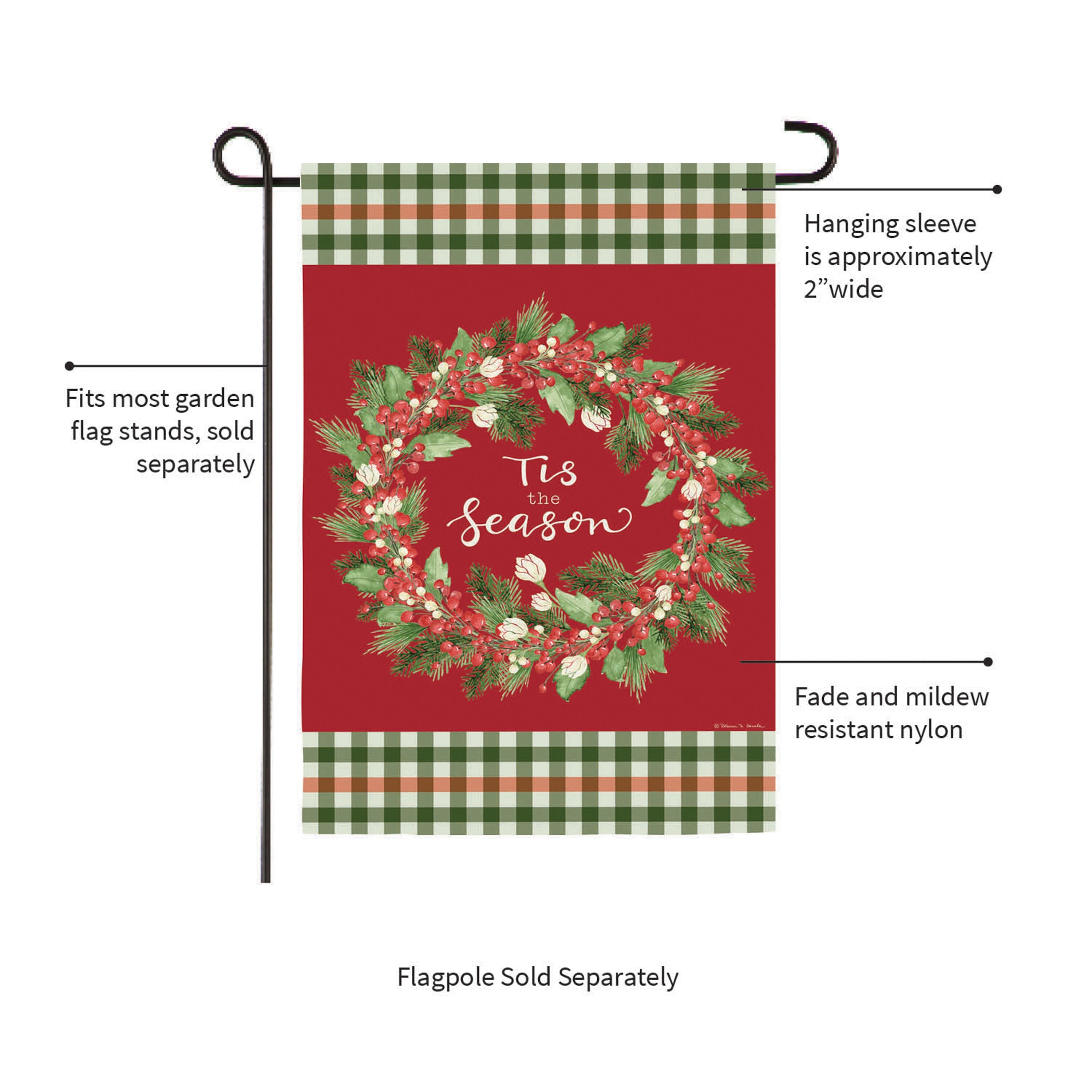 Tis the Season Wreath Burlap Garden Flag