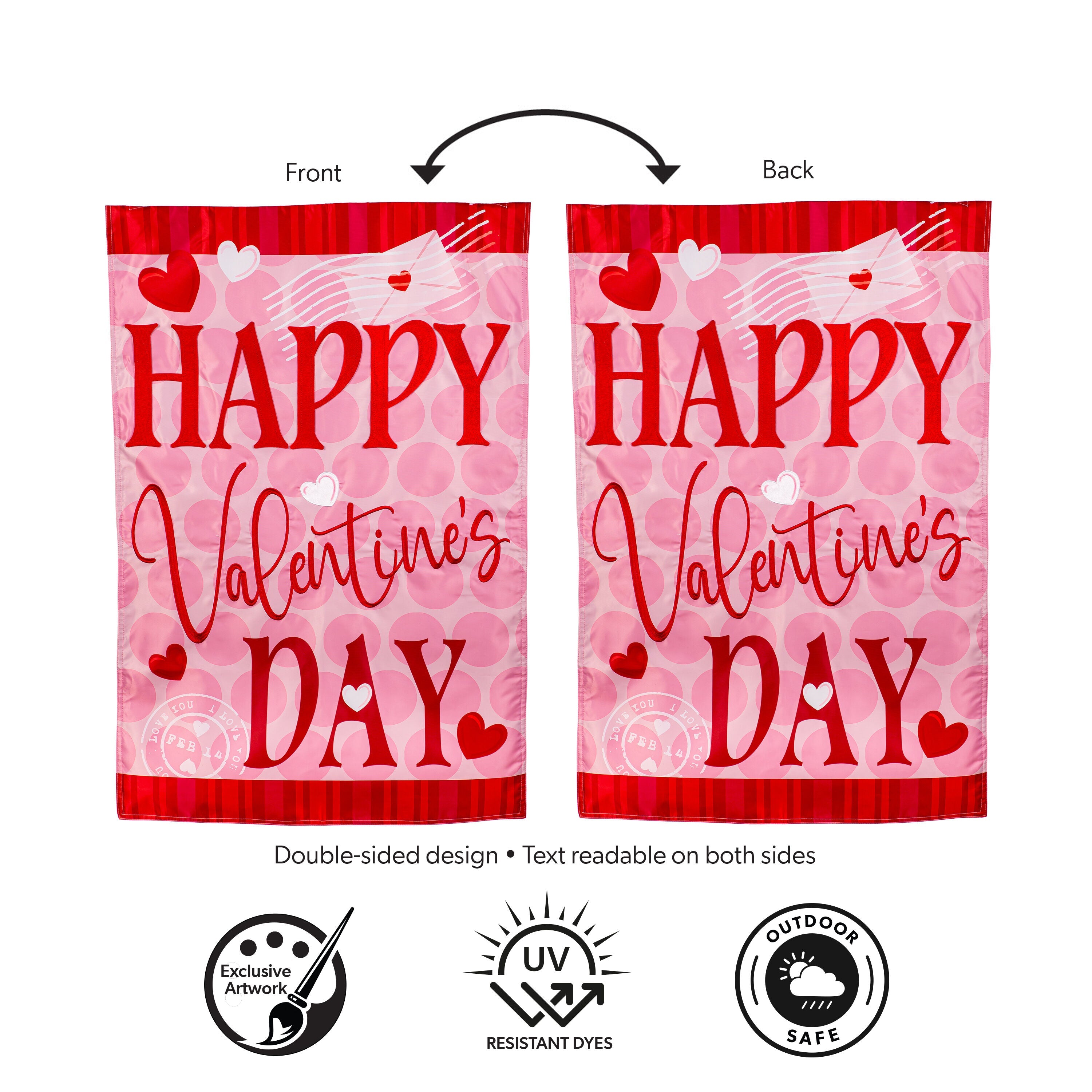 Happy Valentine's Day Hearts Applique House Flag