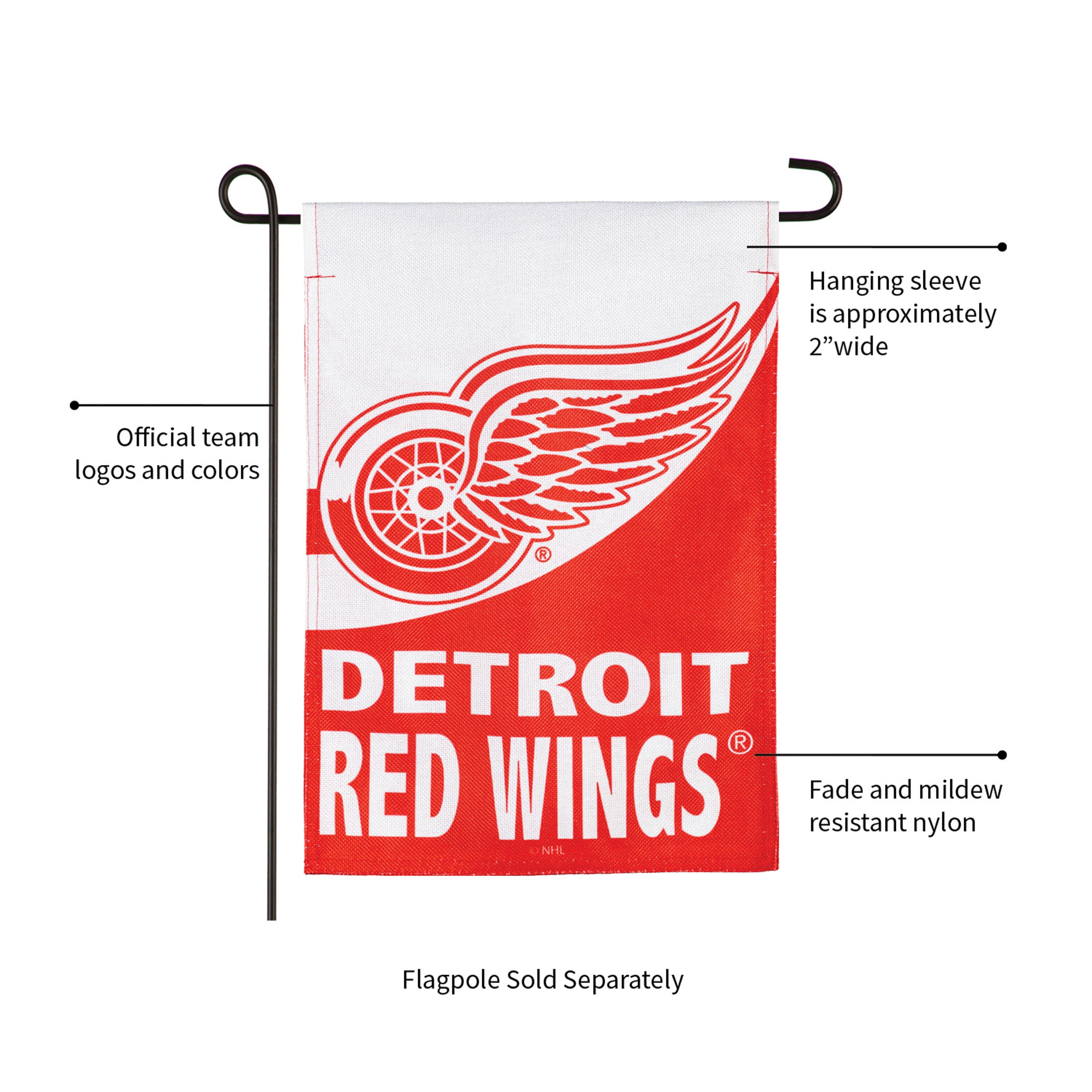 NHL Hockey Burlap Garden Flag, Detroit Red Wings