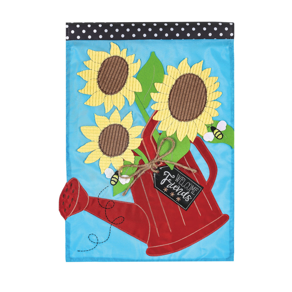 Sunflower Watering Can Garden Applique Flag