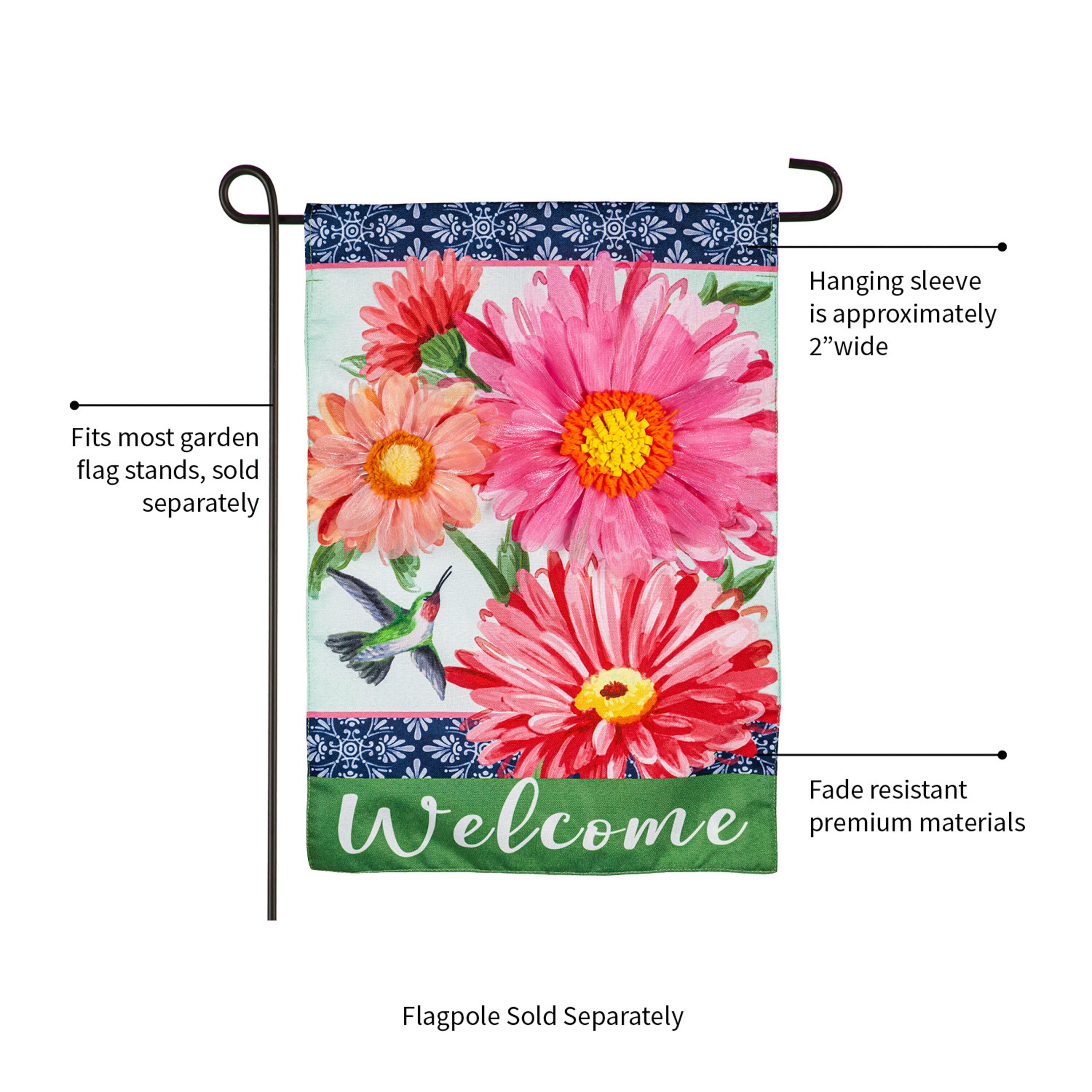 Gerberas and Hummingbird Garden Linen Flag