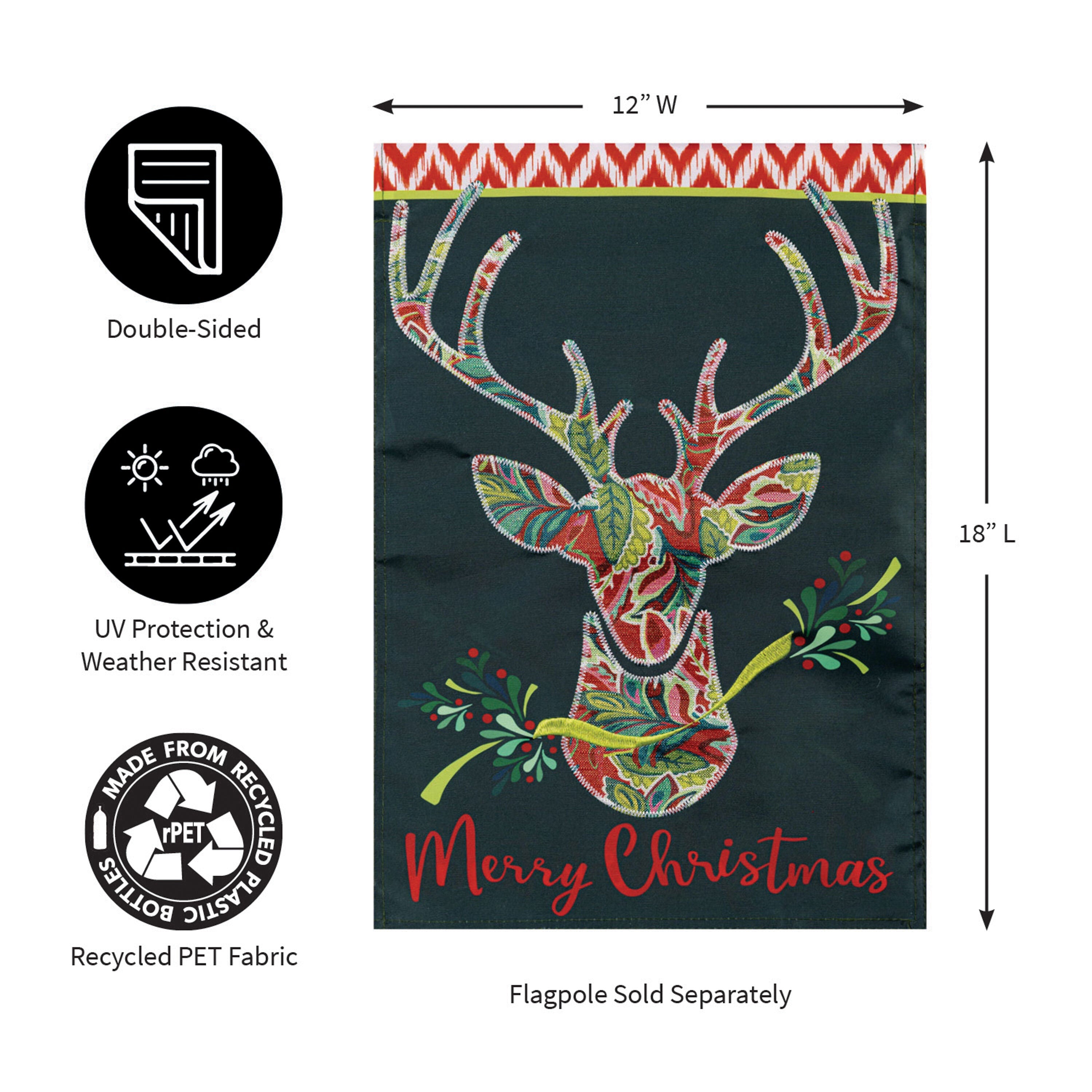 Patterned Reindeer Applique Garden Flag