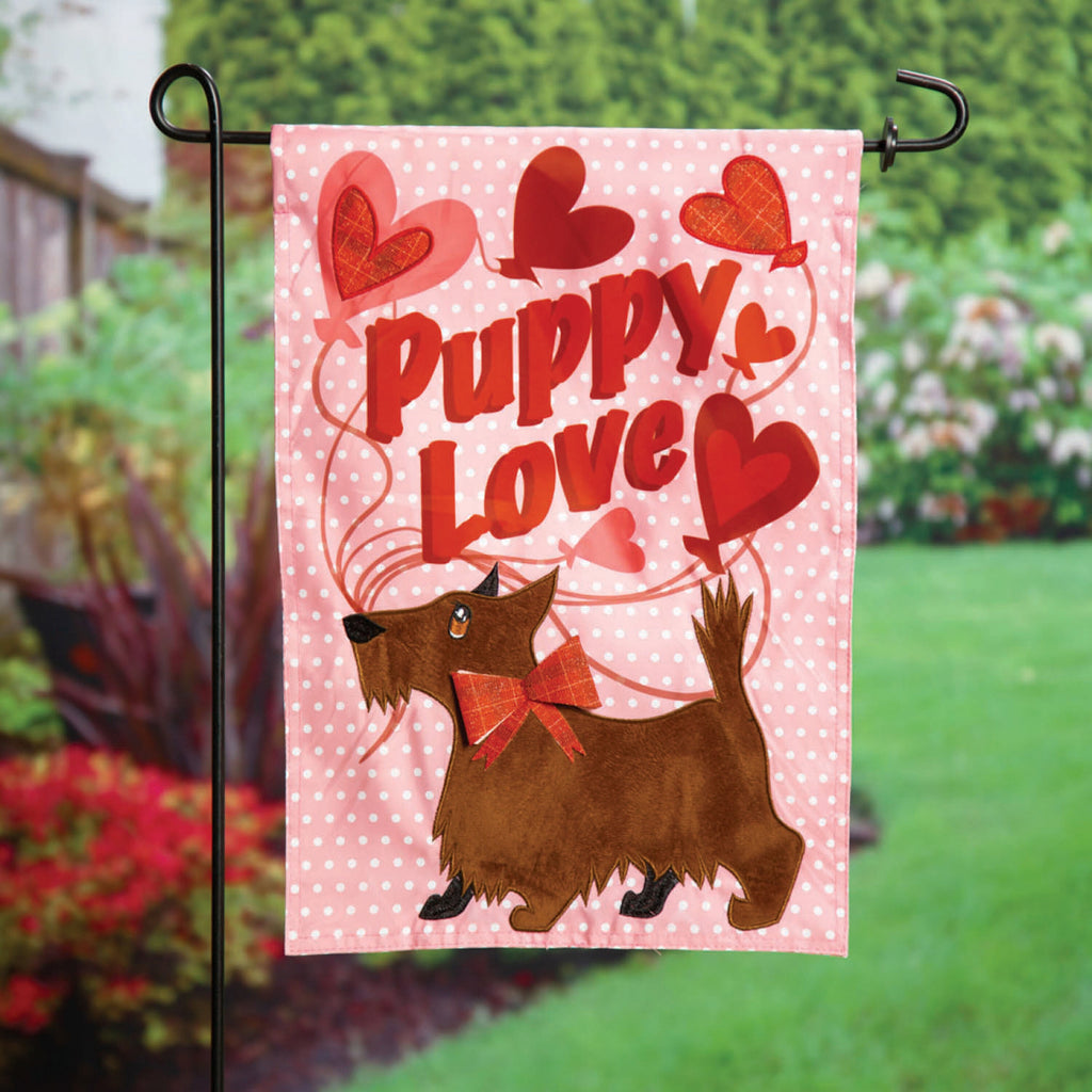 Puppy Love Applique Garden Flag