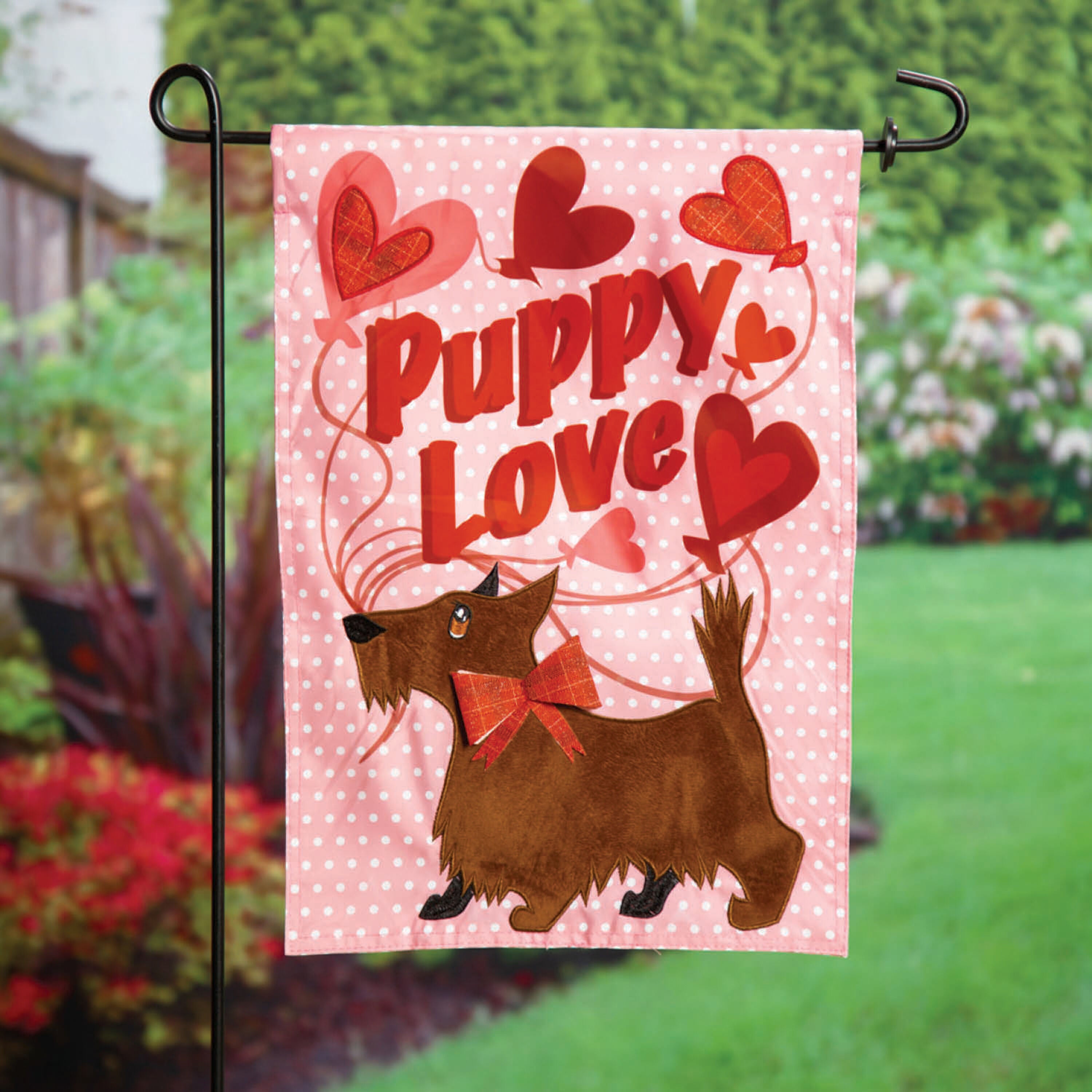 Puppy Love Applique Garden Flag