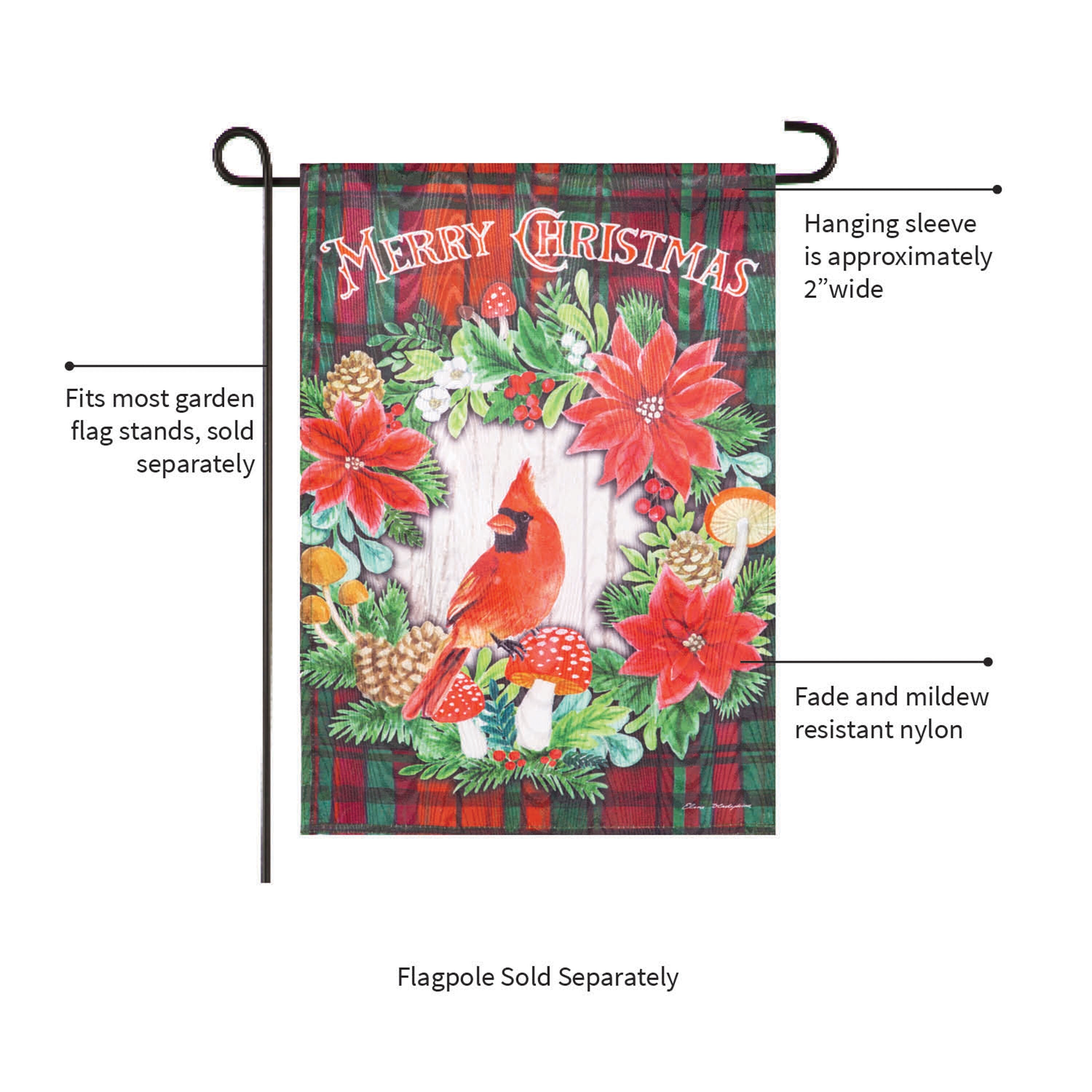 Merry Christmas Cardinal Moire Garden Flag