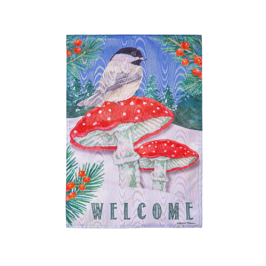 Chickadee and Winter Moire Garden Flag