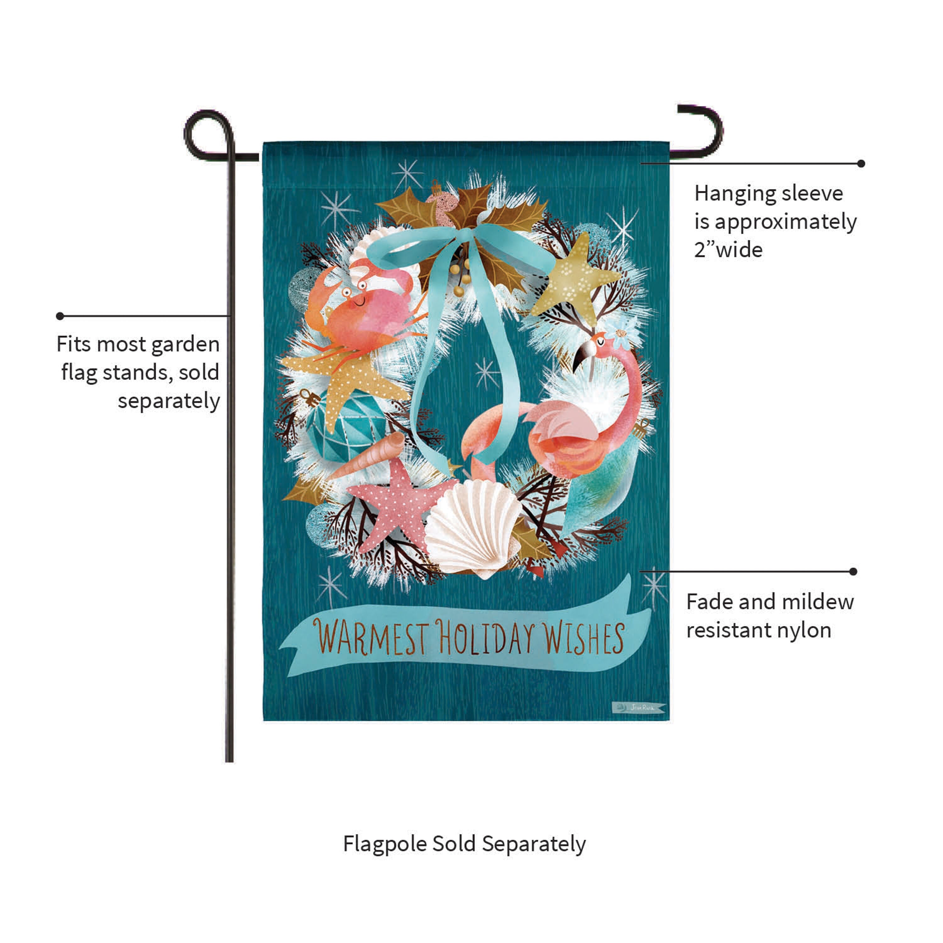 Coastal Christmas Wreath Suede Garden Flag