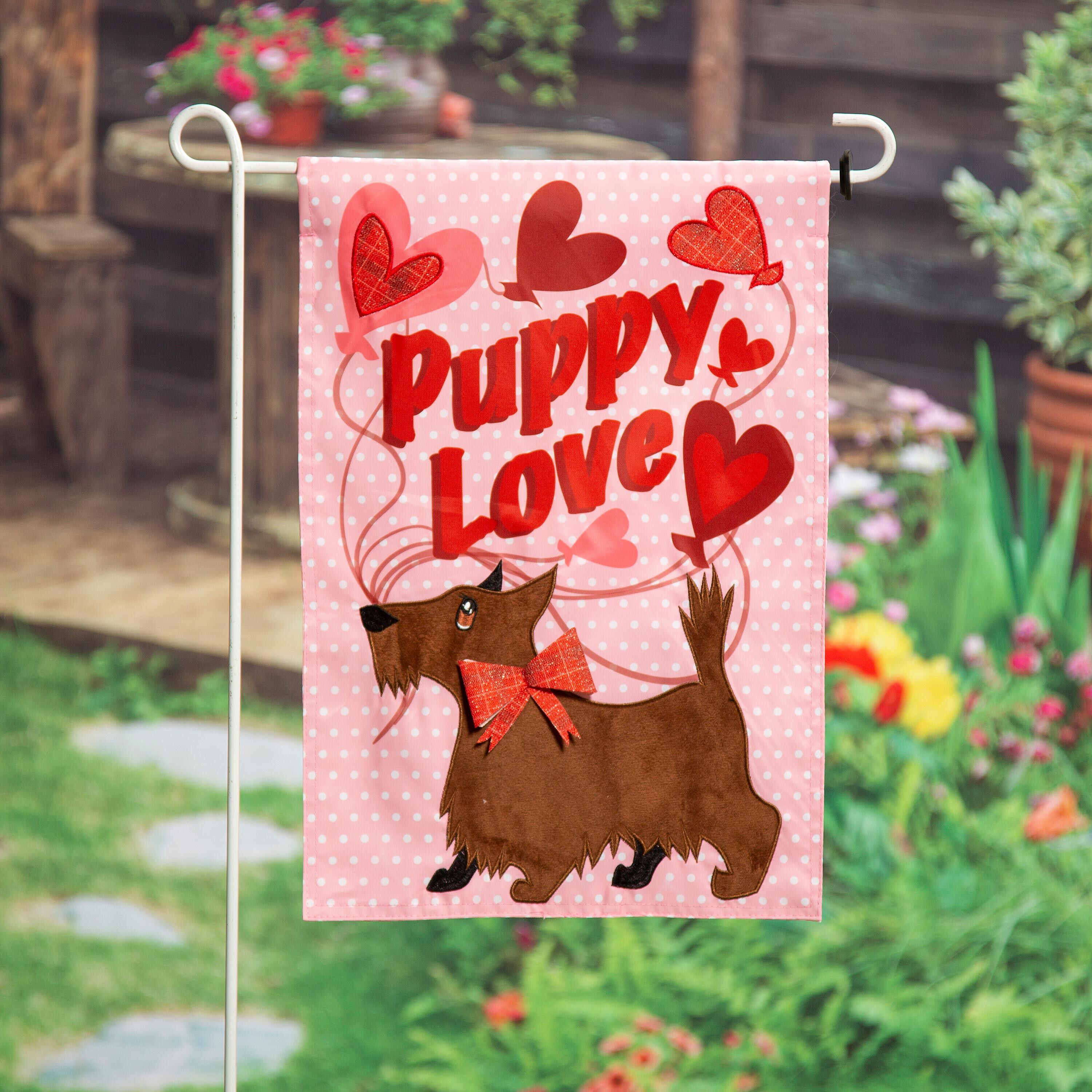Puppy Love Applique Garden Flag