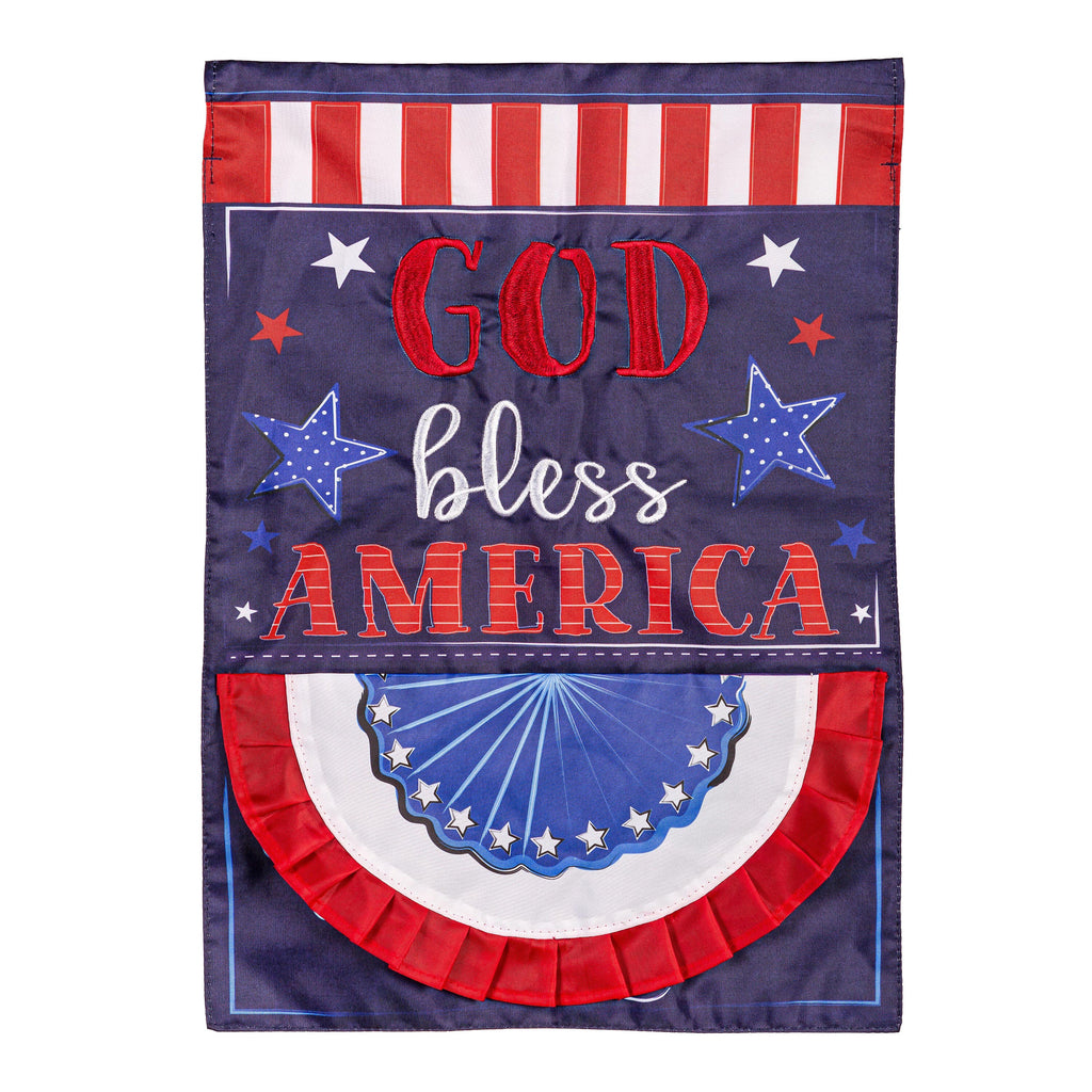 Patriotic God Bless America Applique Garden Flag