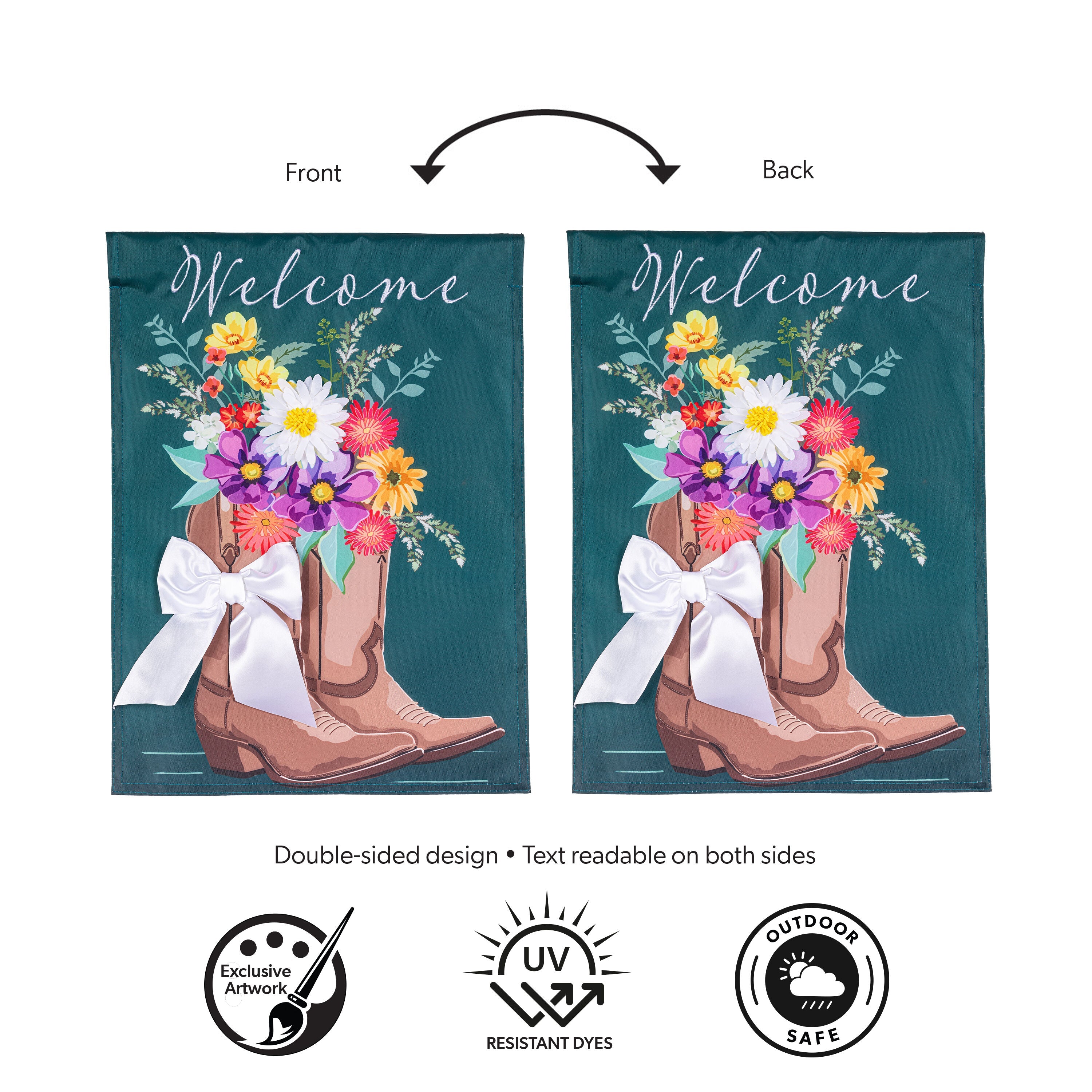 Boots And Bow Floral Applique Garden Flag