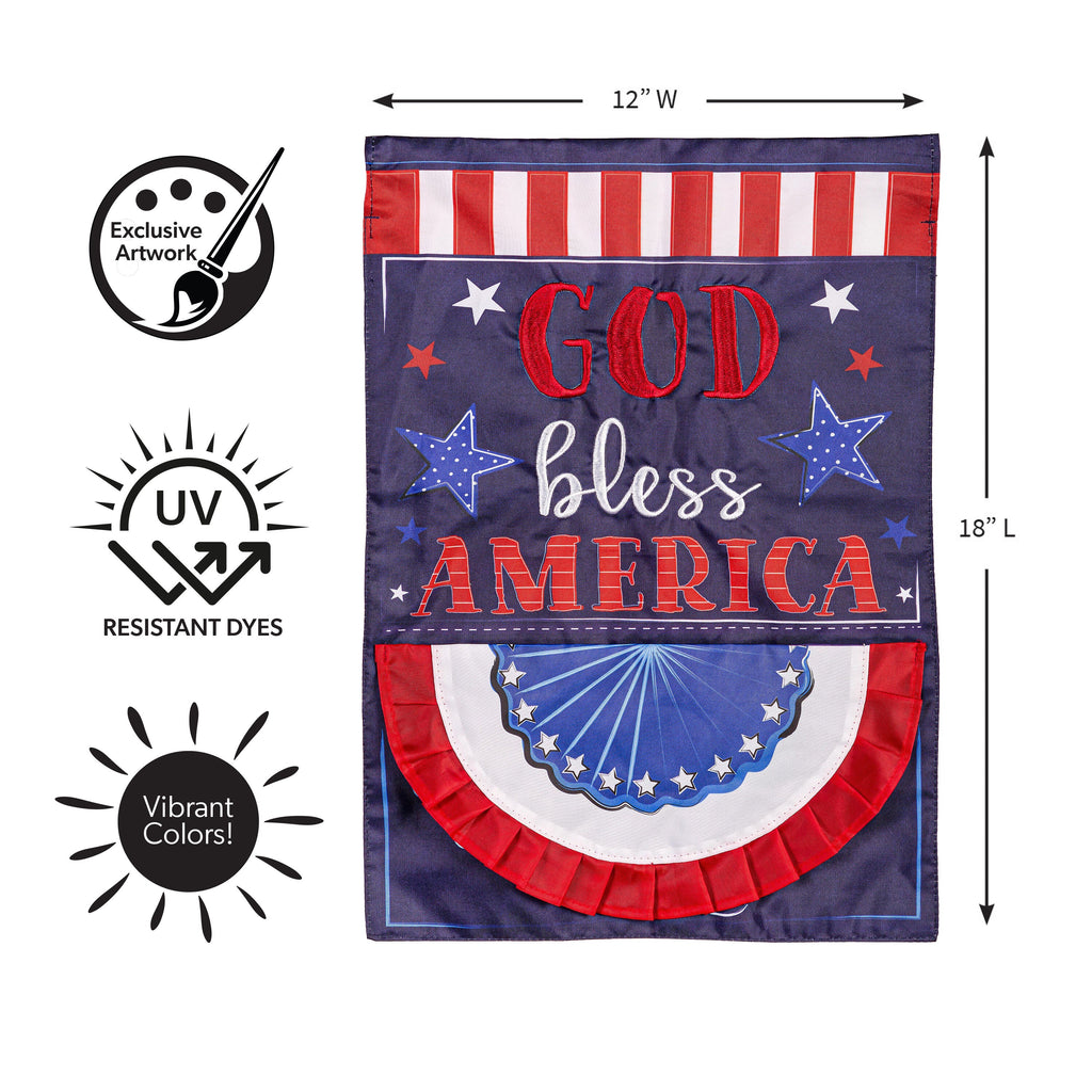 Patriotic God Bless America Applique Garden Flag