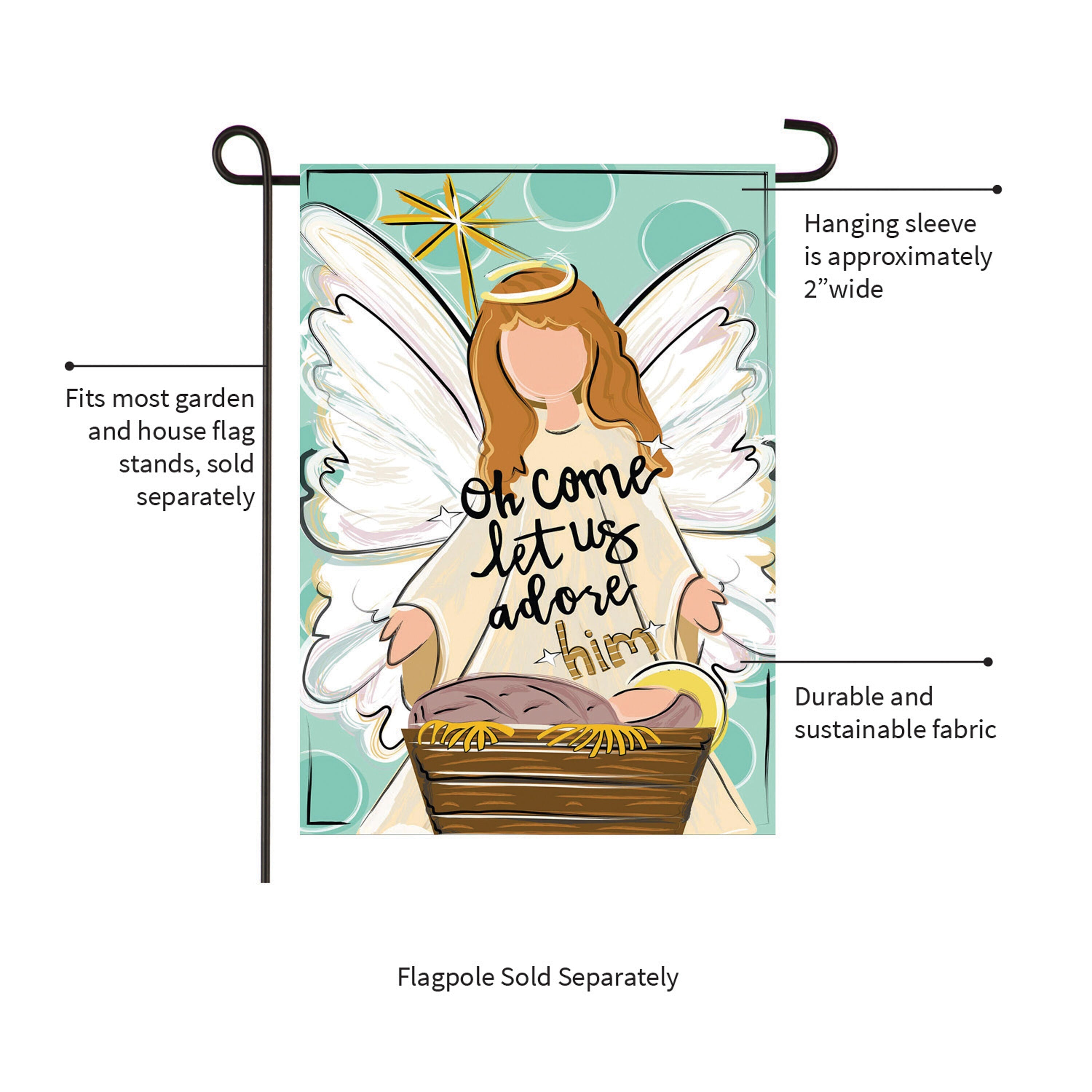 Oh Come Let Us Adore Him Applique Garden Flag