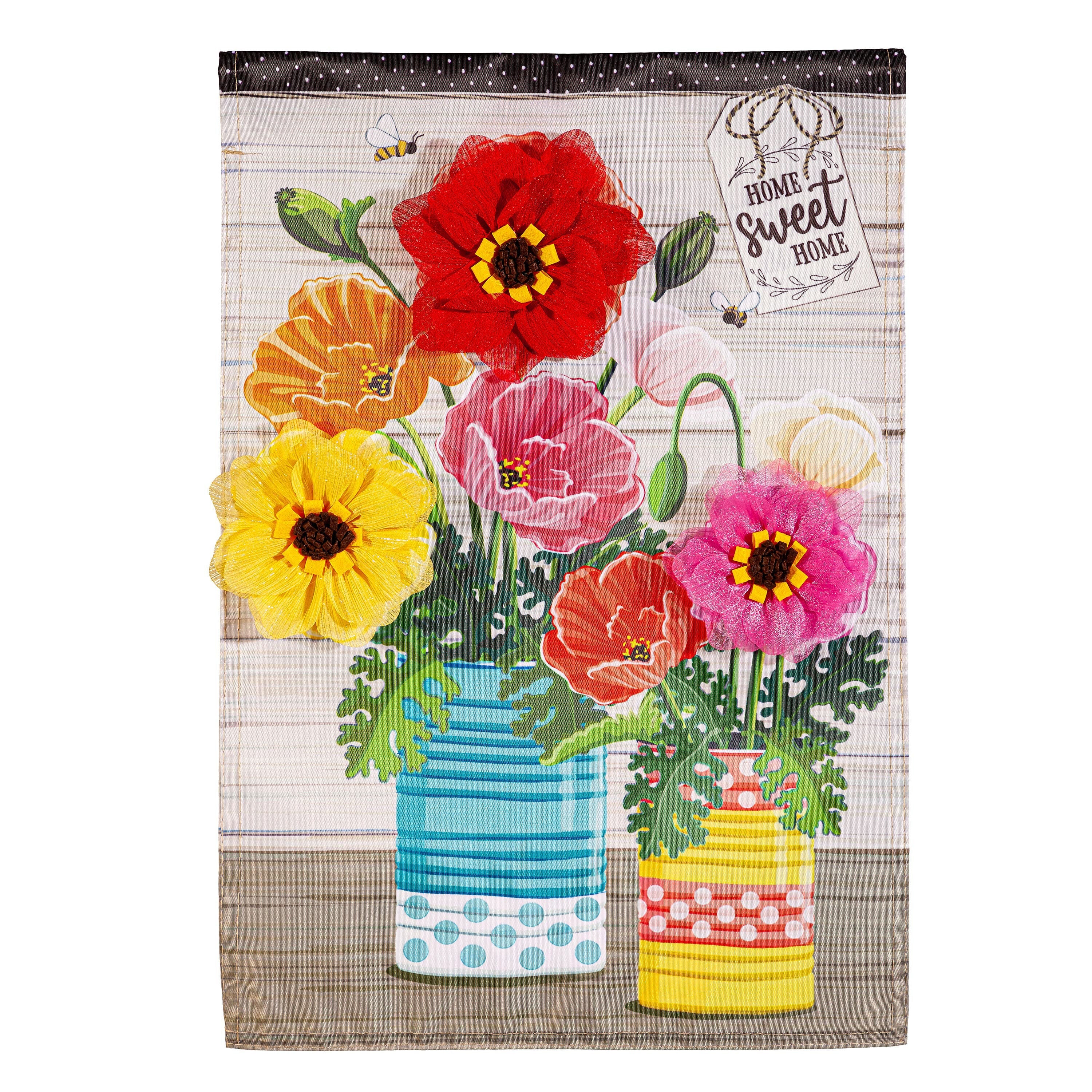 Poppies and Painted Cans Applique Garden Flag
