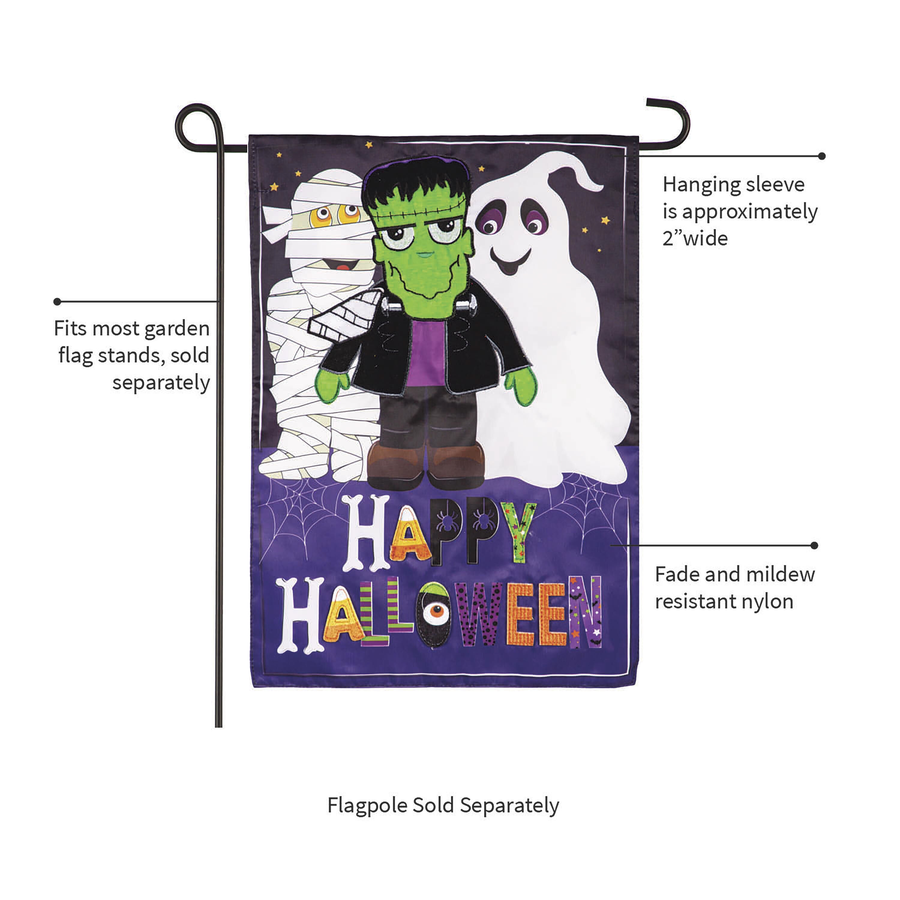 Happy Halloween Trio Applique Garden Flag