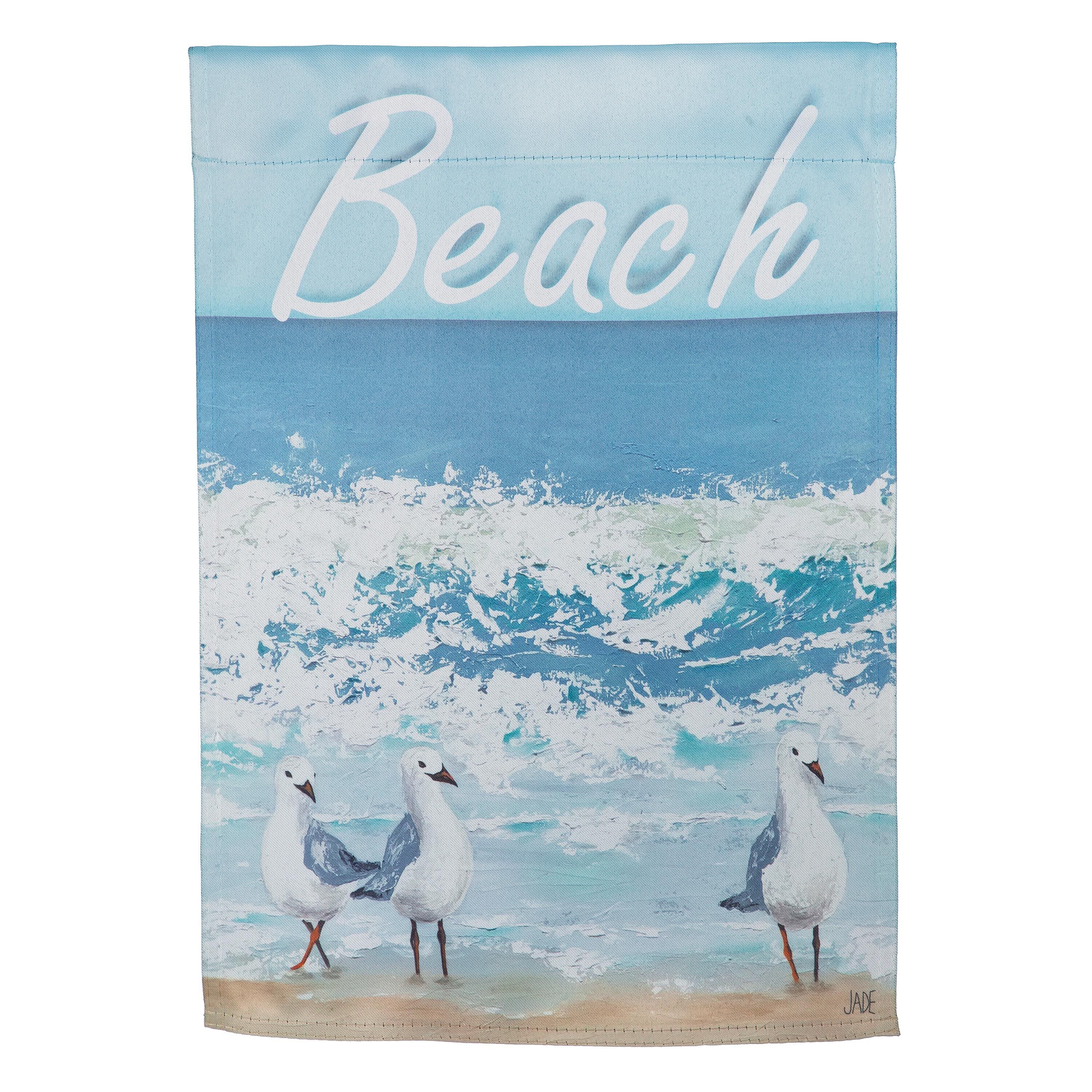 Seagulls On The Beach Suede Garden Flag