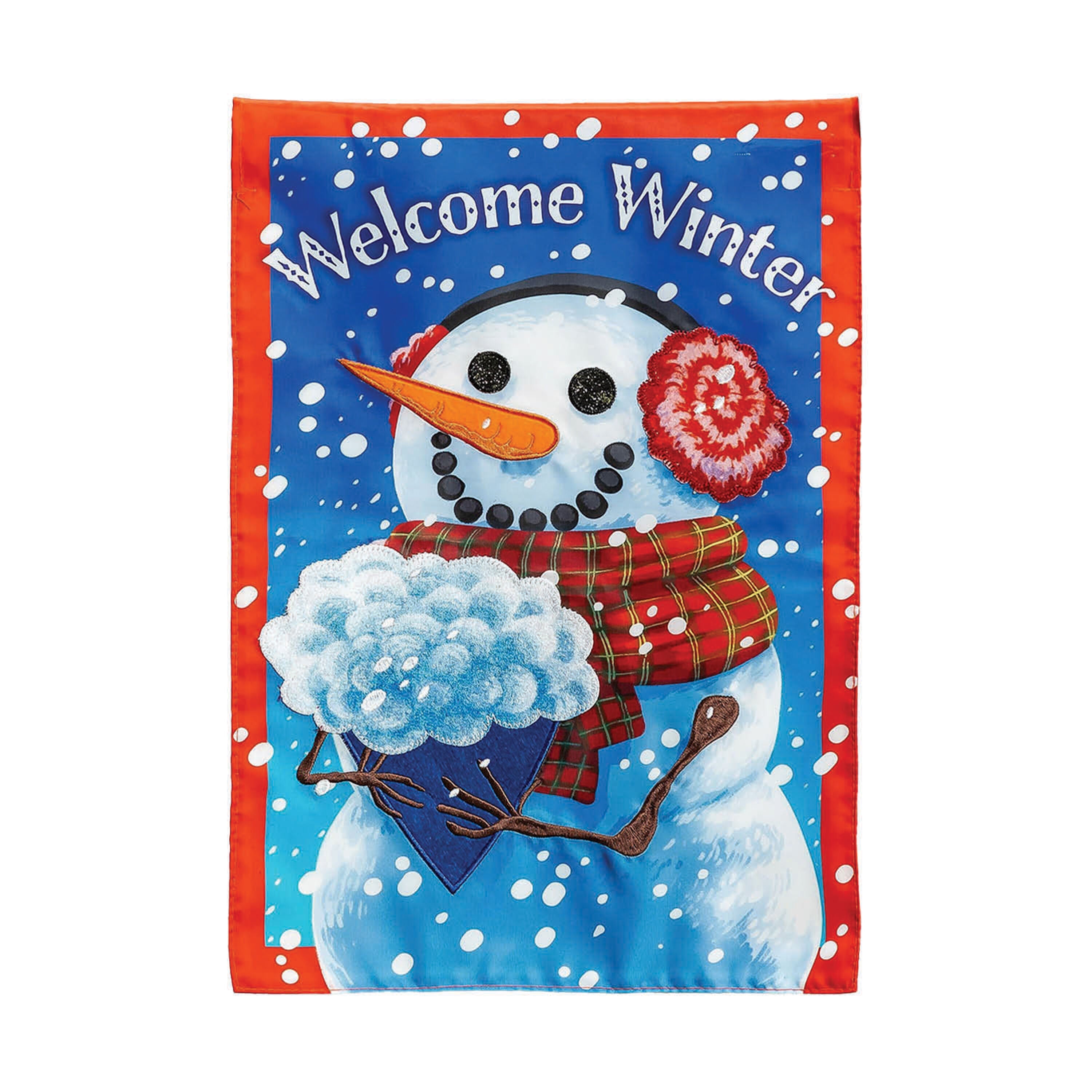 Snowman with Bouquet Applique Garden Flag