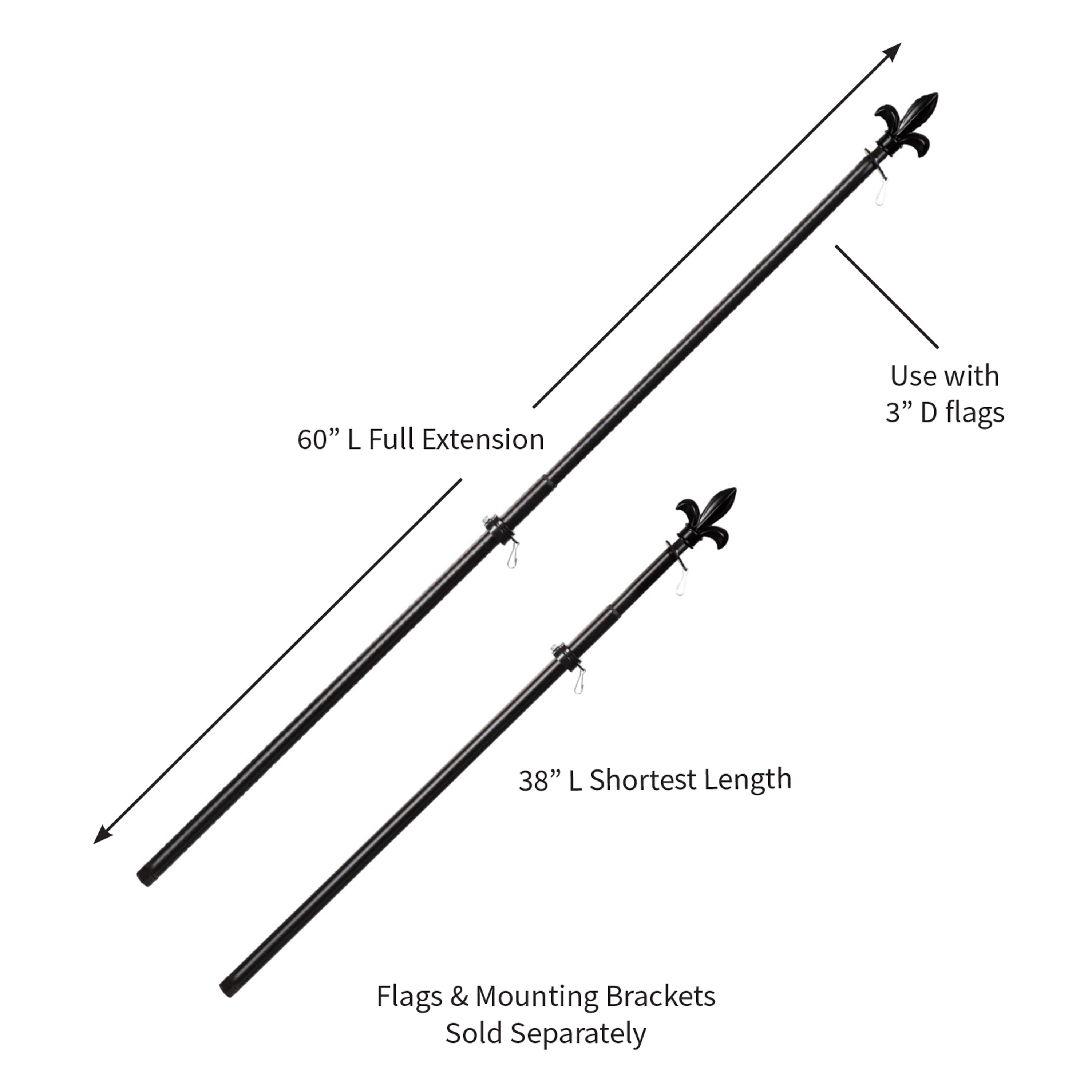 Fleur de Lis Metal Extendable House Flag Pole, Black