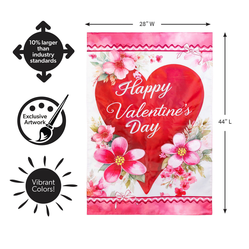 Happy Valentine’s Day Heart Applique House Flag