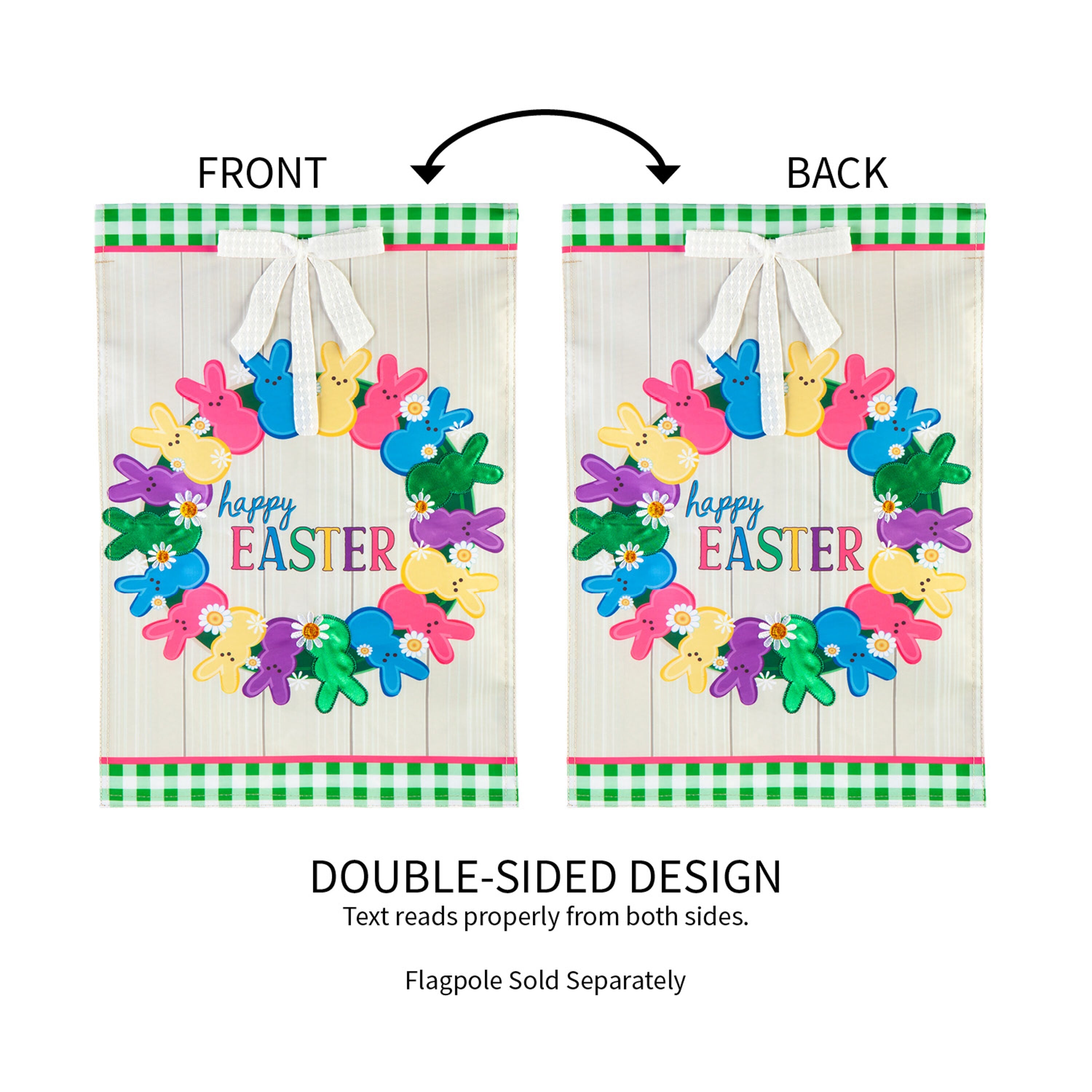 Colorful Bunny Wreath Garden Applique Flag