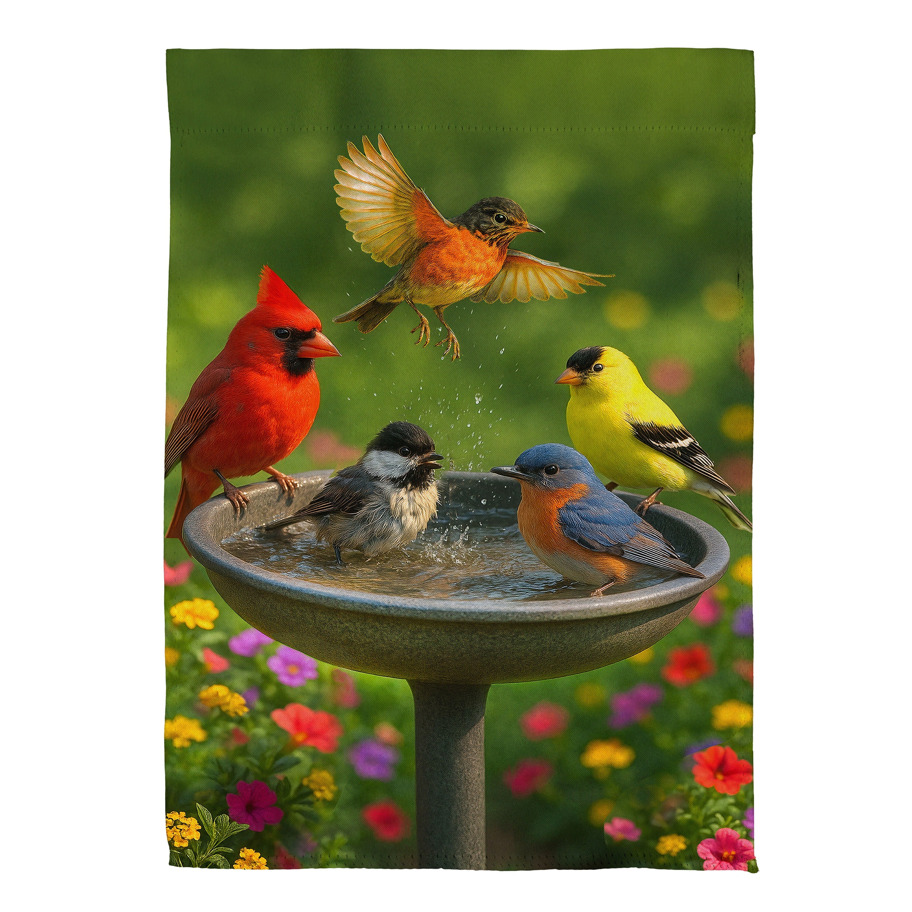 Bathing Birds Suede Garden Flag