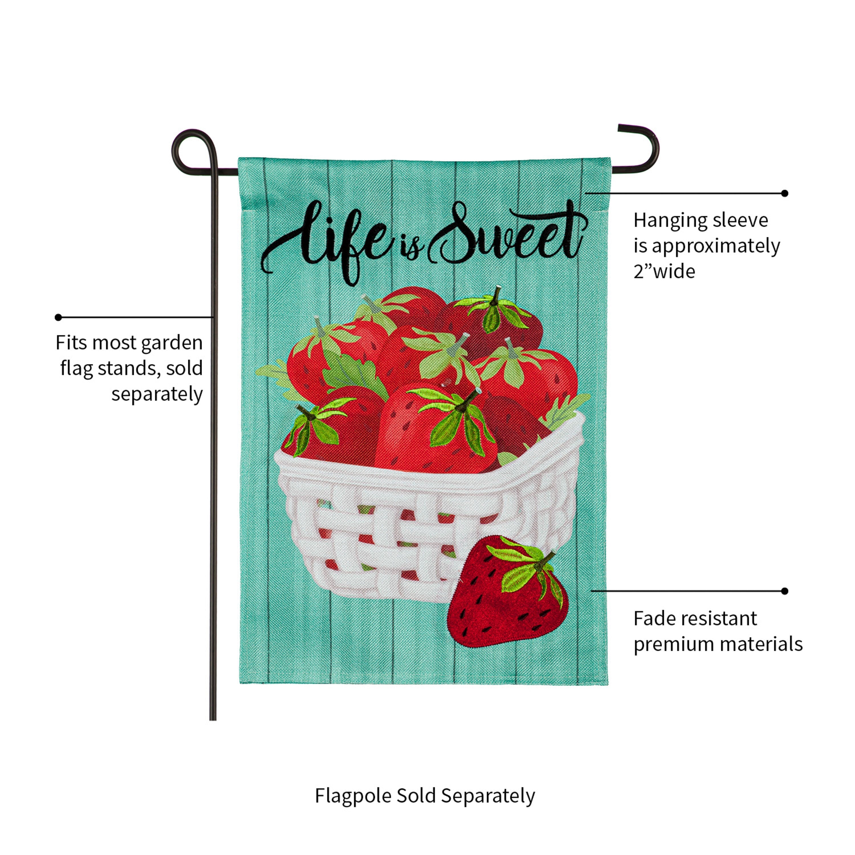 Life is Sweet Strawberries Garden Burlap Flag
