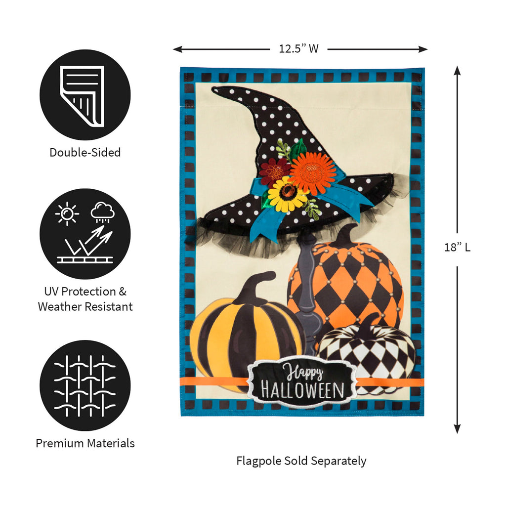 Witch Hat and Pumpkins Garden Applique Flag