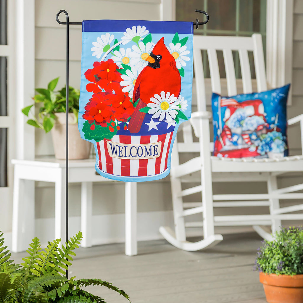 Patriotic Cardinal and Flowers Garden Applique Flag