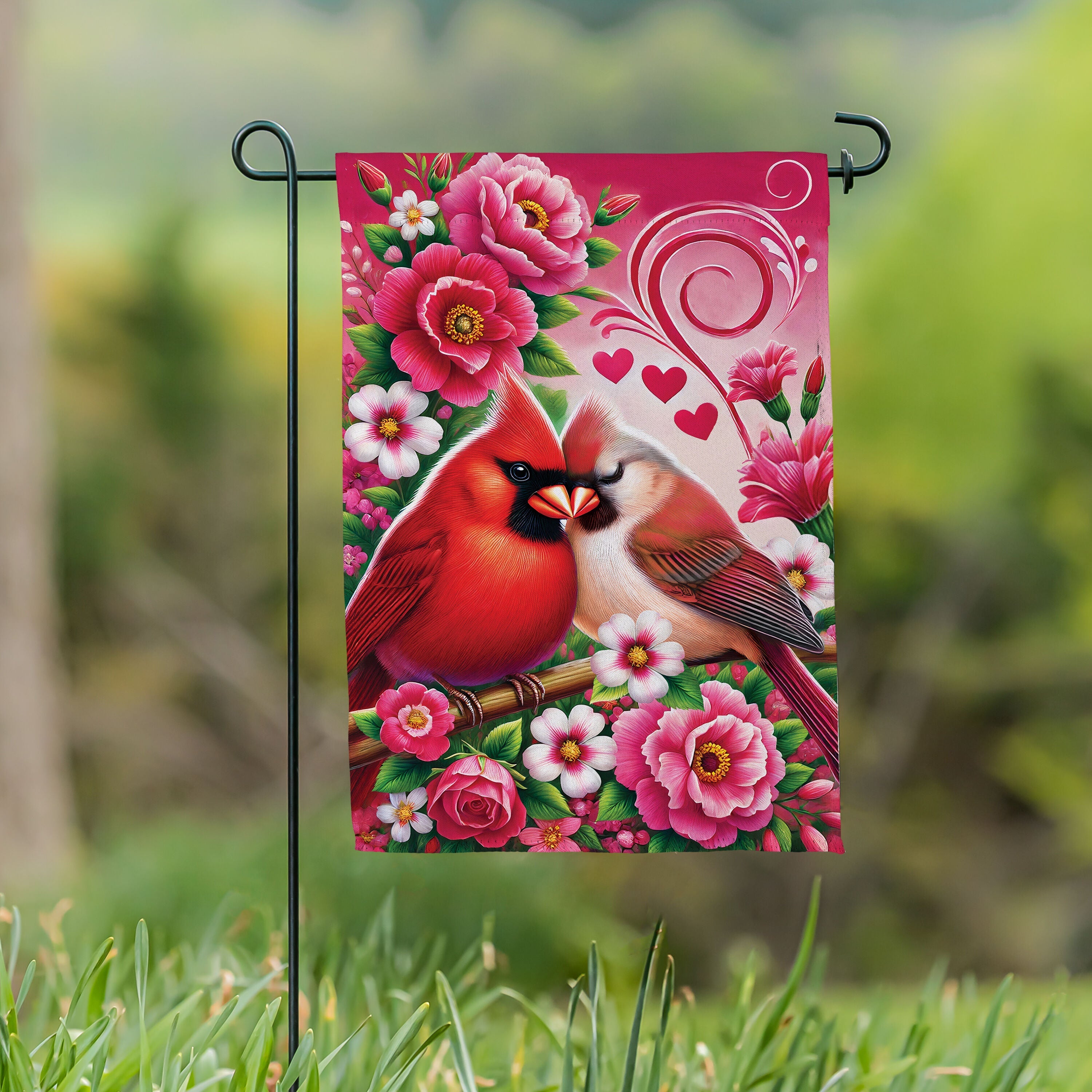 Cardinal Lovers Suede Garden Flag