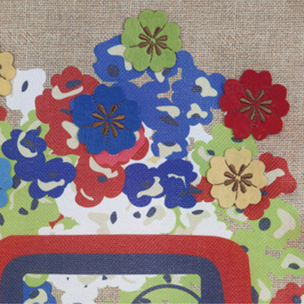Burlap garden flag, Red Truck Flowers