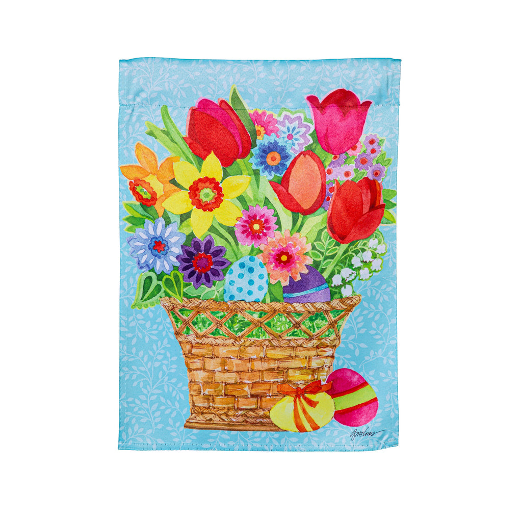 Spring Flowers Basket Suede Garden Flag
