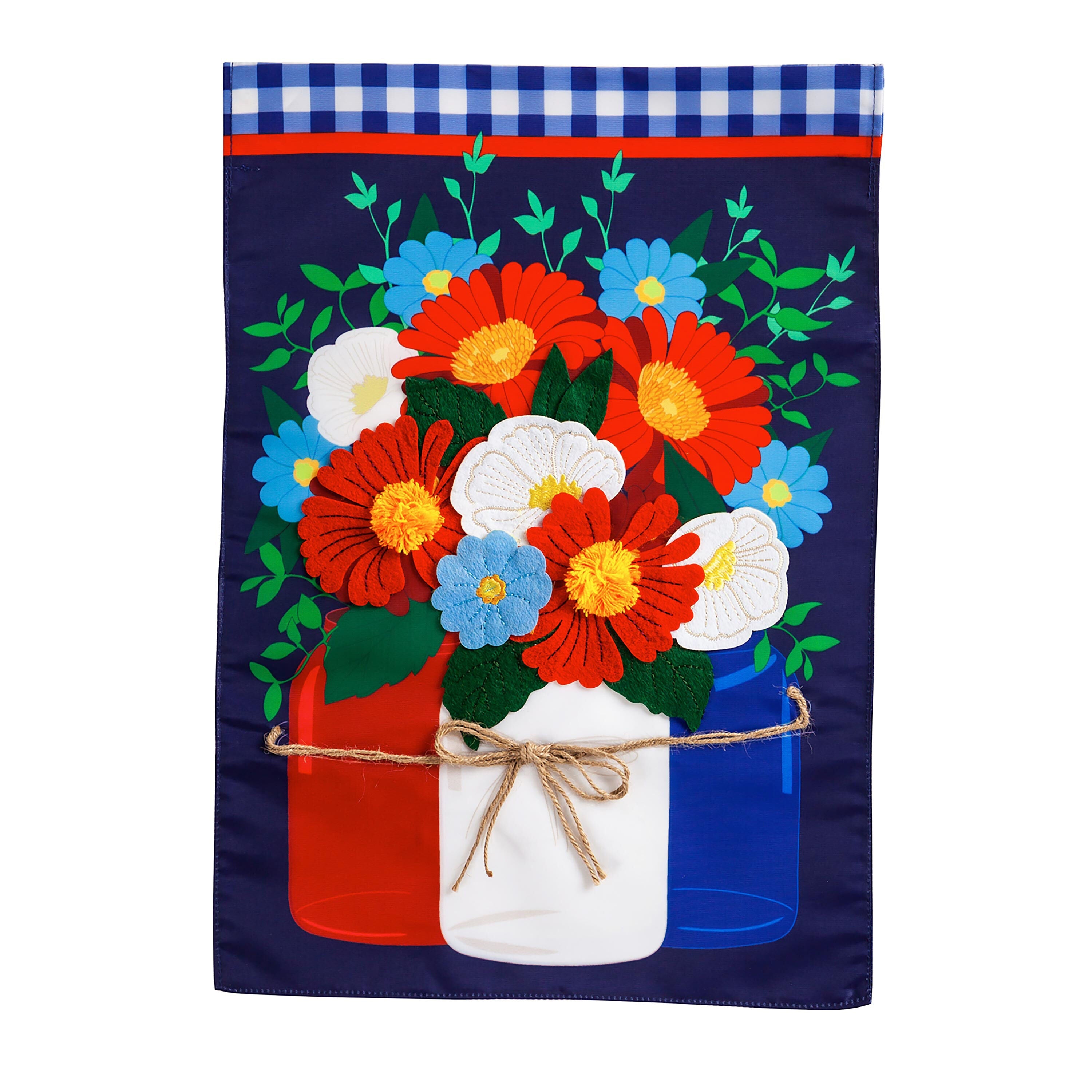 Red, White, and Blue Mason Jars Garden Applique Flag